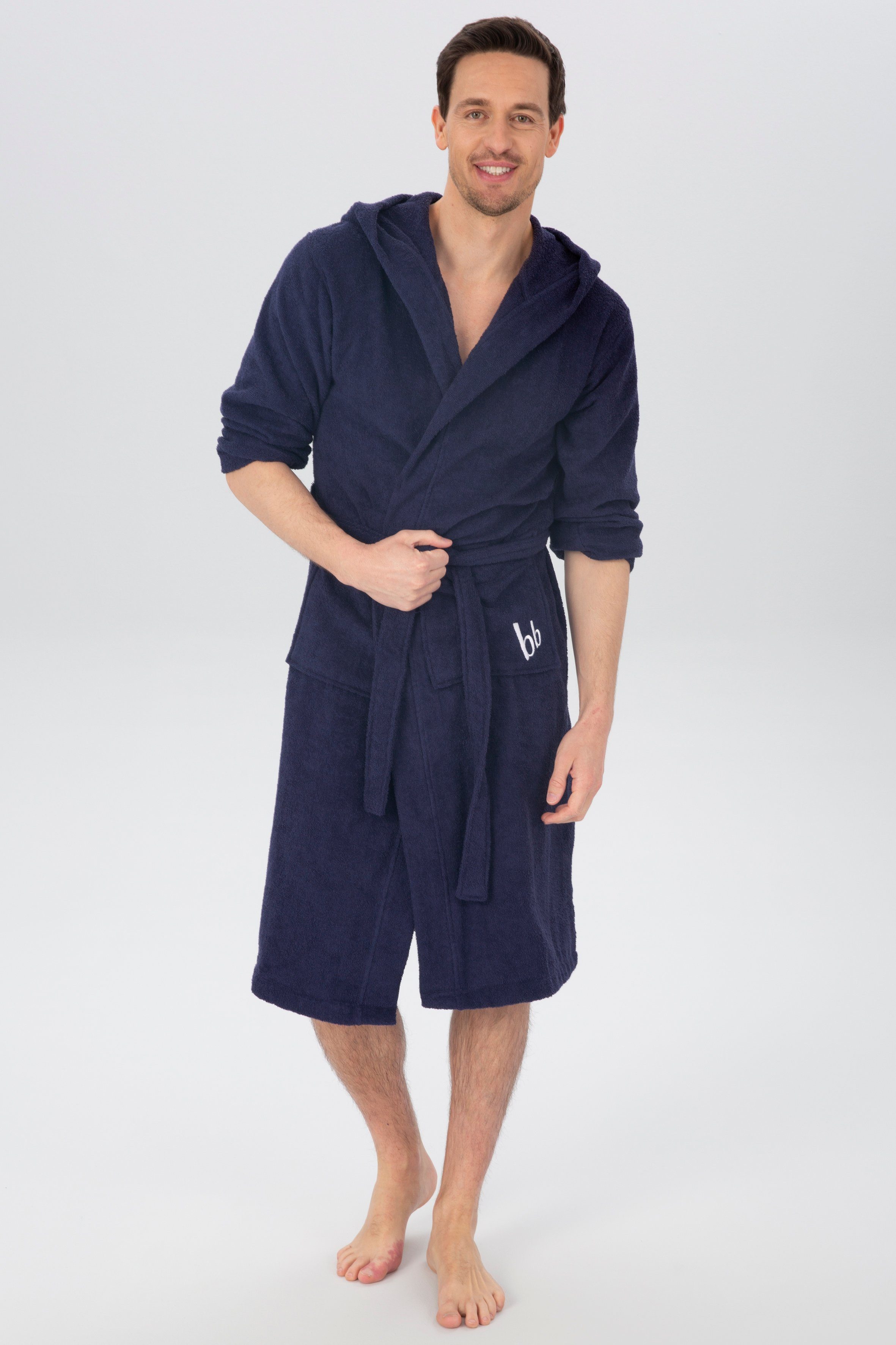 Bruno Banani Unisex-Bademantel Robby, ideal für Sauna & Spa, Standardlänge & Überlänge, Langform, Walkfrottee, Kapuze, Gürtel, Damen & Herren Bademäntel, Baumwolle, mit Taschen, Sauna, XS-3XL