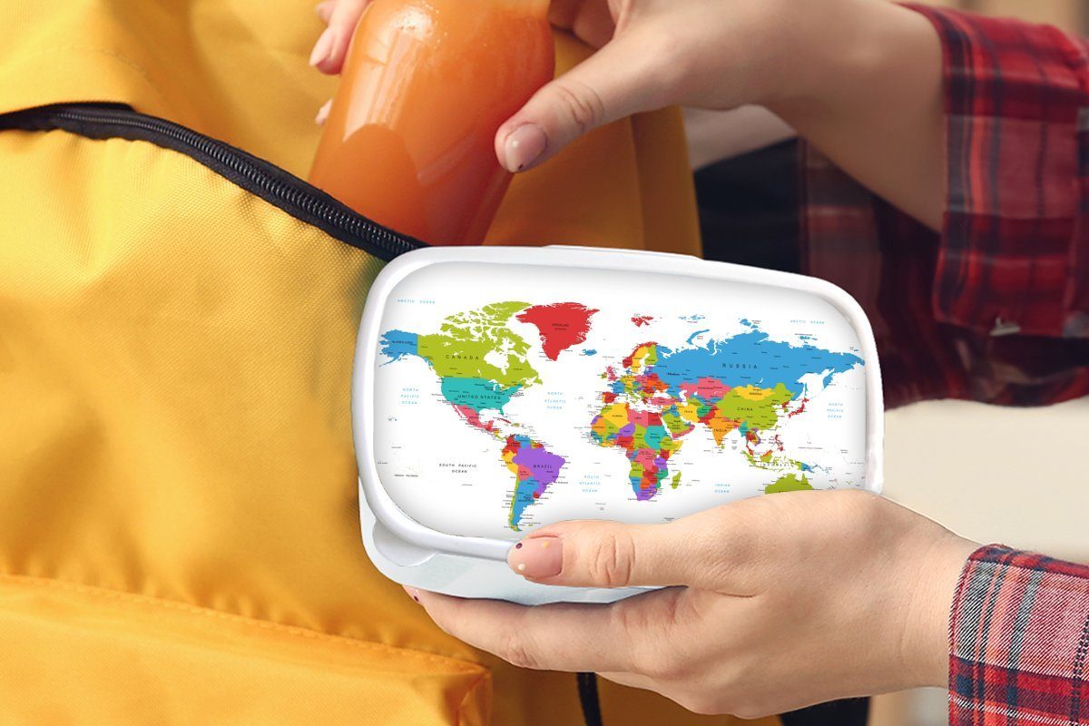 Lunchbox Brotdose, Erwachsene, MuchoWow - und für Kunststoff, Brotbox Mädchen Einfach für und weiß Kinder - Weltkarte Topographie, Jungs (2-tlg),