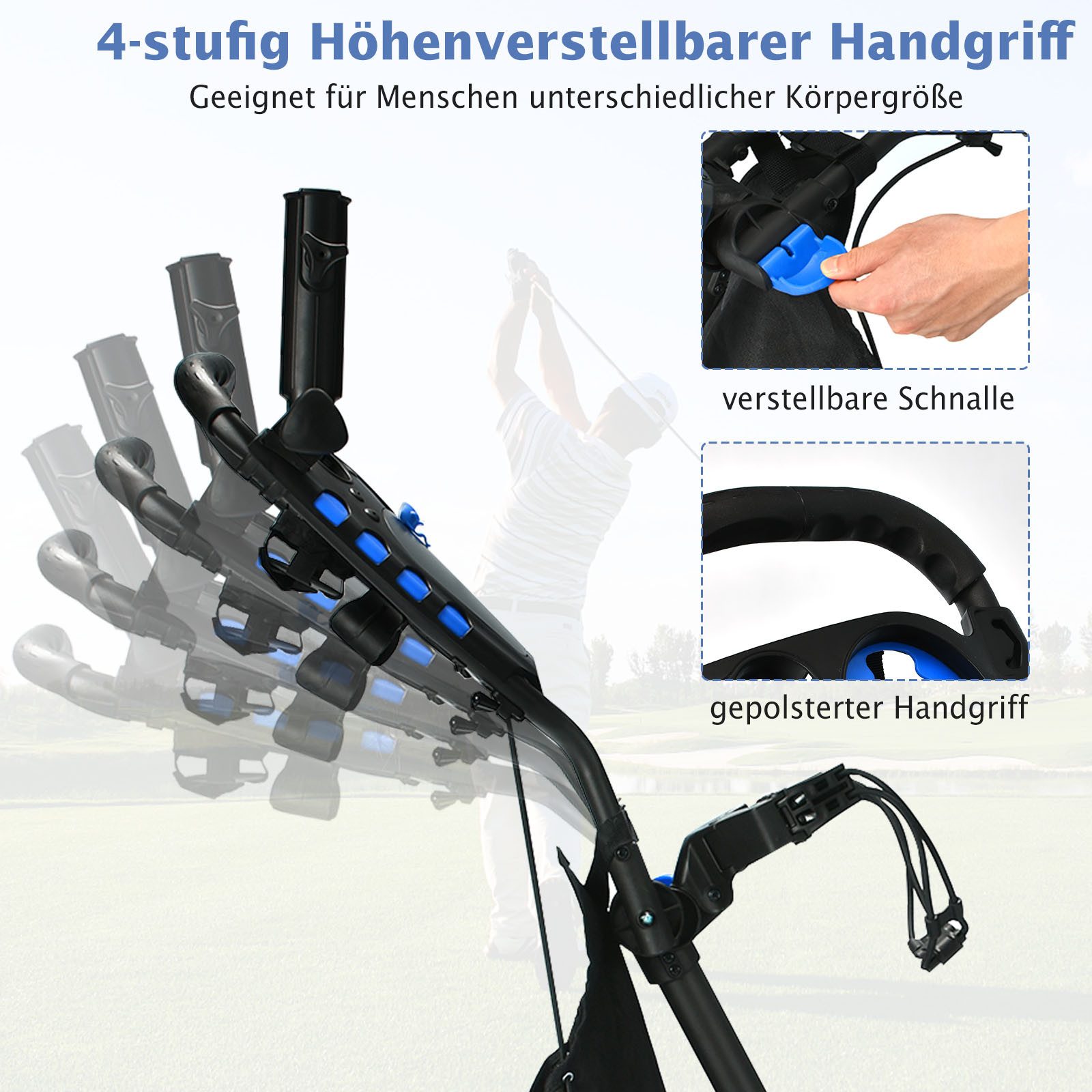 COSTWAY Golftrolley, 4 Rad Golfwagen klappbar aus Aluminum