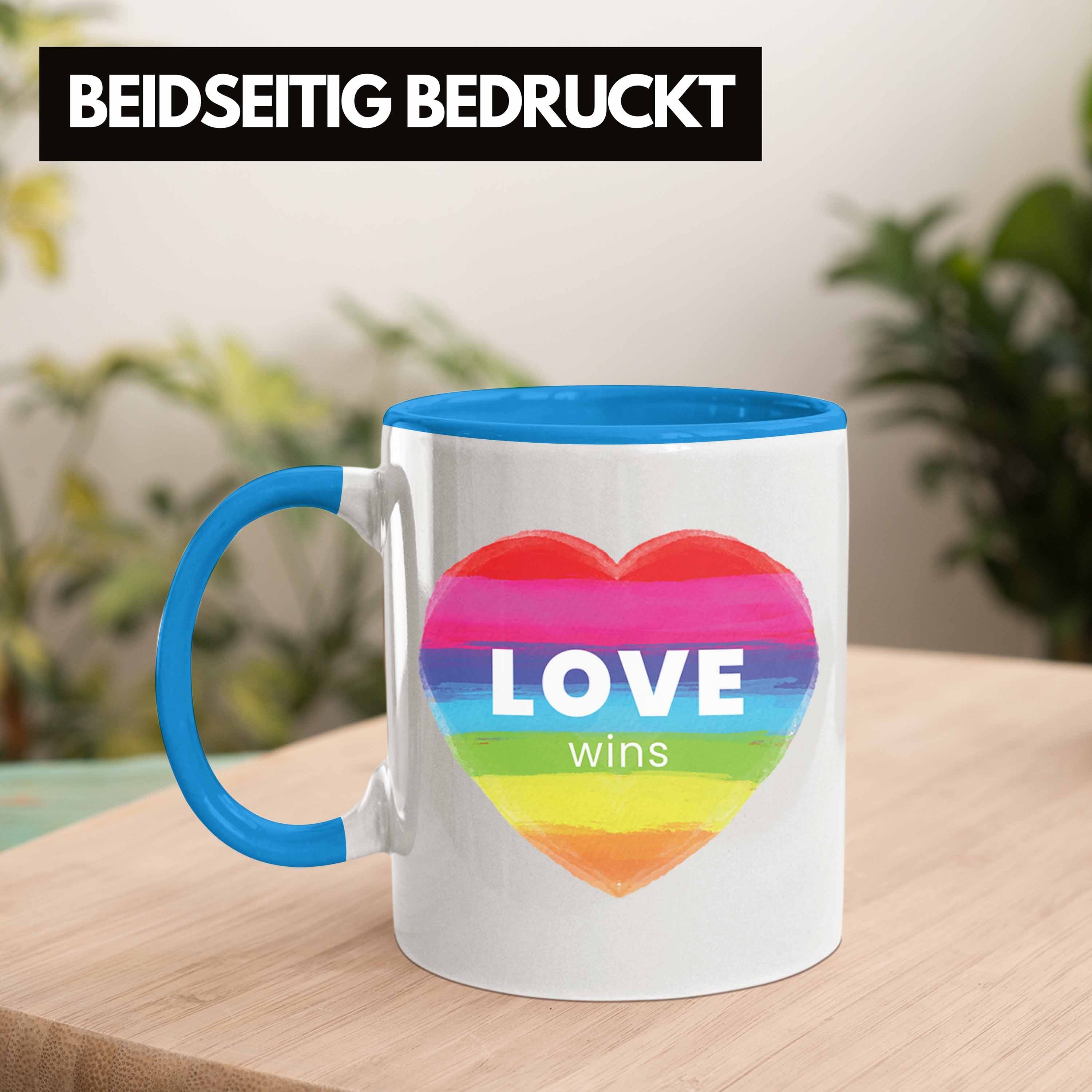 Trendation Tasse Lesben Regenbogen Blau Trendation Schwule Geschenk - Grafik Transgender Love Tasse LGBT Pride