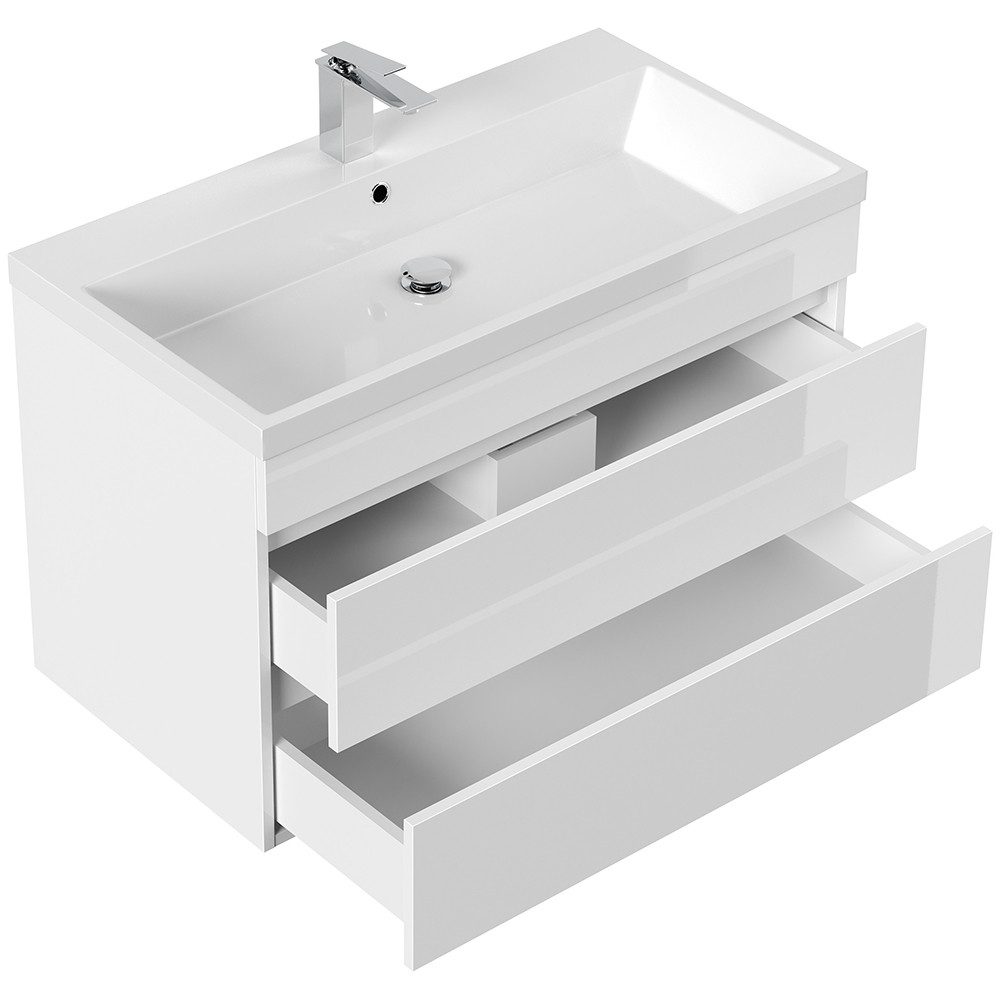 Lomadox FROME-02 washbasin, 90 cm, wall-mounted, white high gloss, with 3 drawers