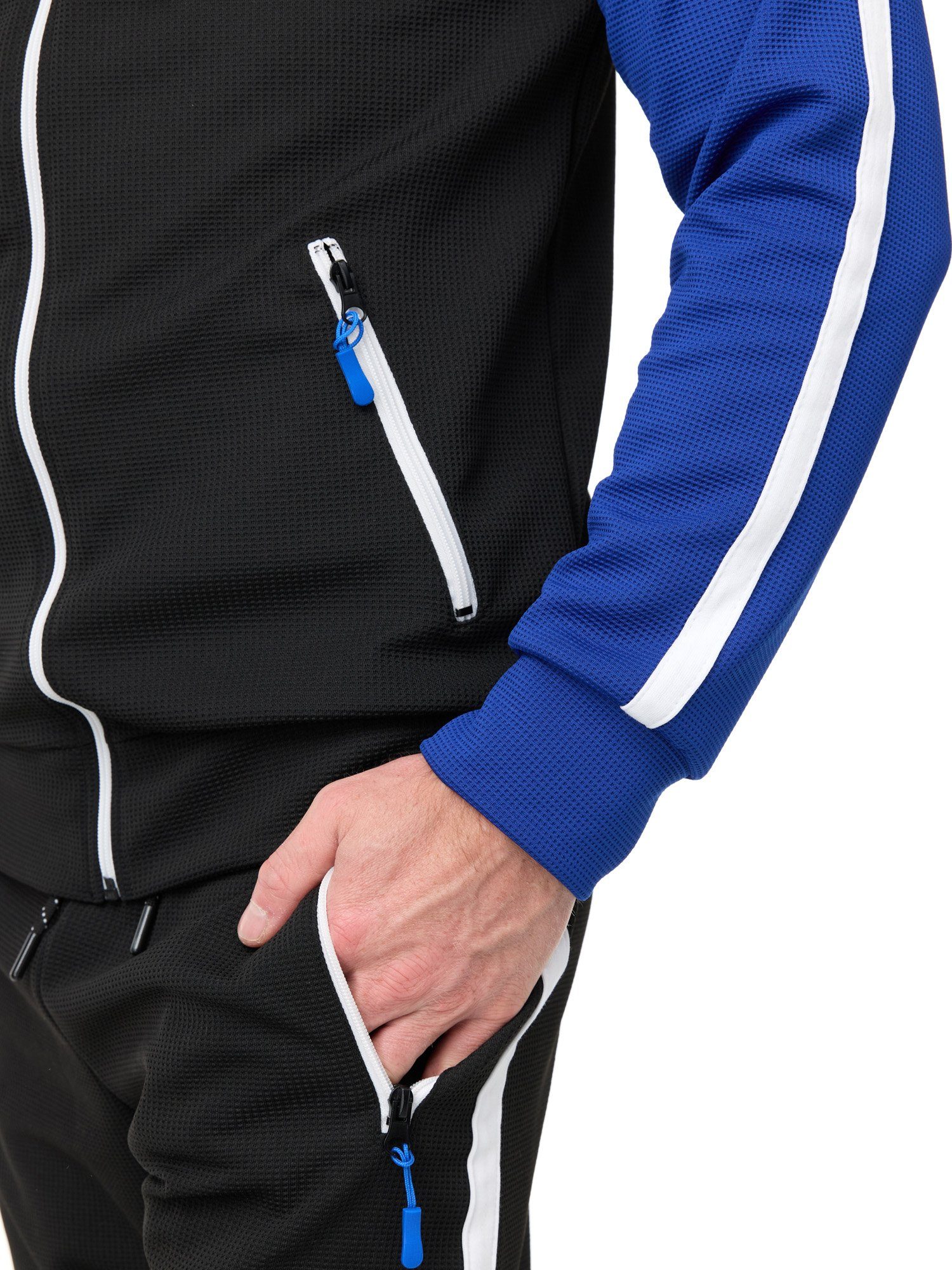 L.gonline Freizeitanzug Herren Jogginganzug Freizeitanzug Sportlich 3750 (Kapuzenjacke mit Reißverschluss, Hose, 2-tlg), mit Streifen
