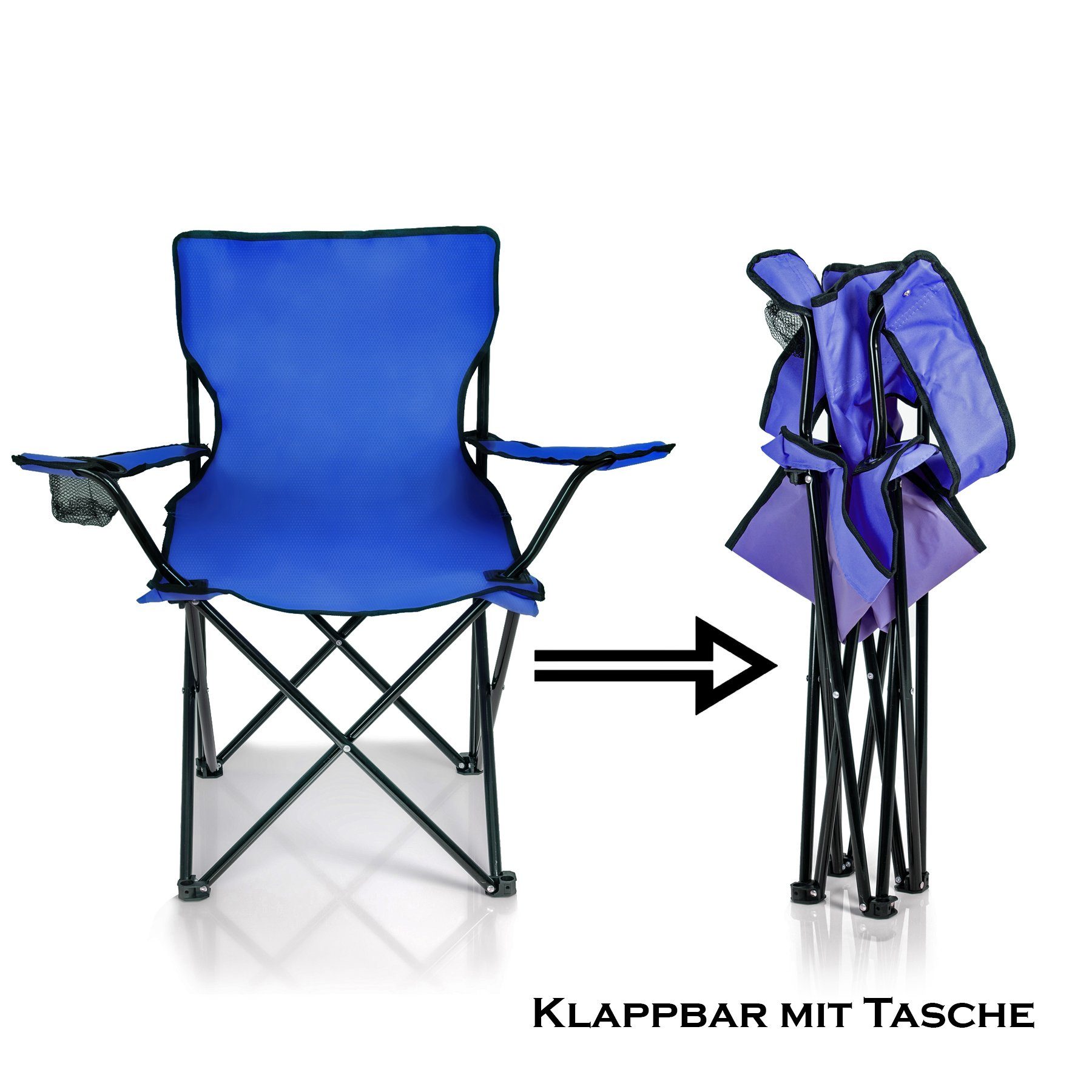 BigDean Campingstuhl Faltstuhl Campingstuhl Anglerstuhl Getränkehalter Klappstuhl (Packung, 1 St), Blau, Klappbar, Getränkehalter, Tragetasche
