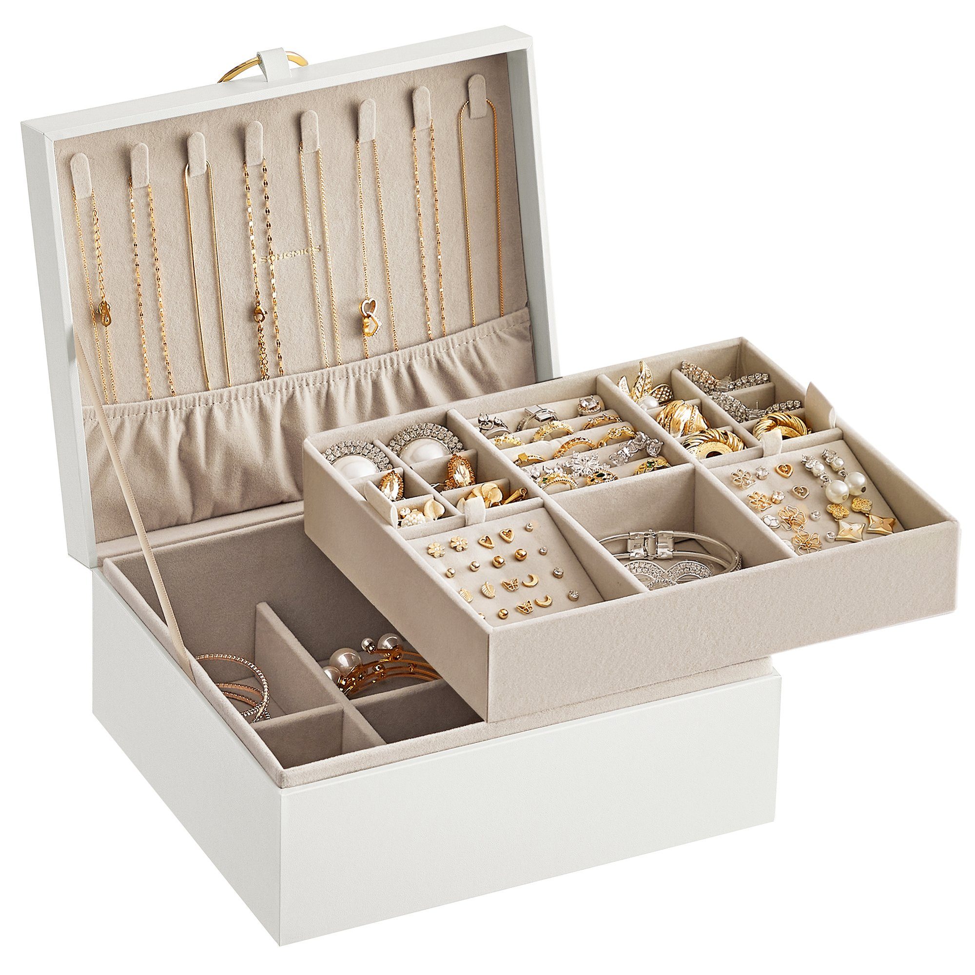 SONGMICS Schmuckkasten Schmuckbox Schmuckaufbewahrung, 2 Ebenen, günstig online kaufen
