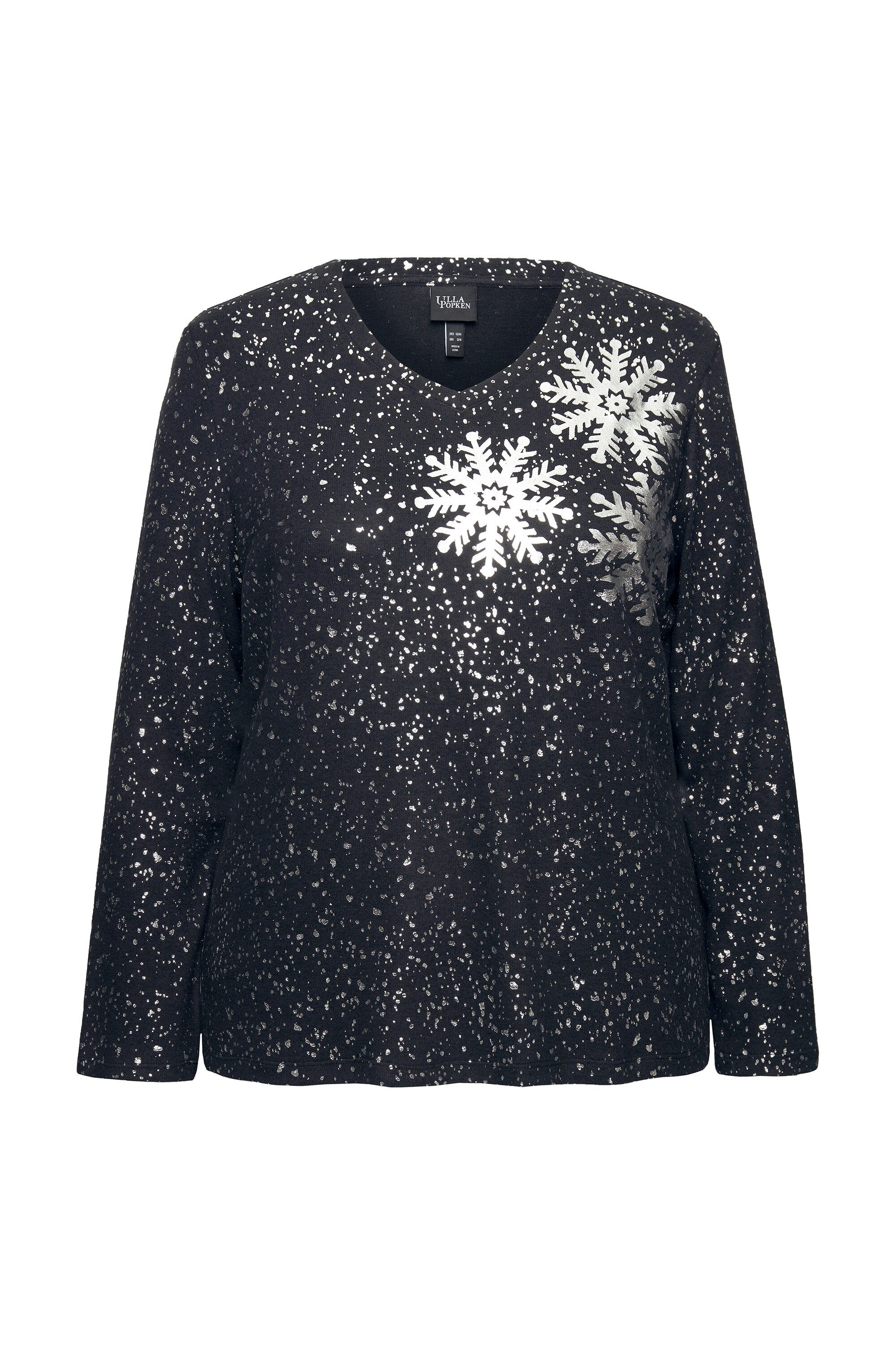 Ulla Popken Sweatshirt Sweatshirt Schneeflocken V-Ausschnitt günstig online kaufen