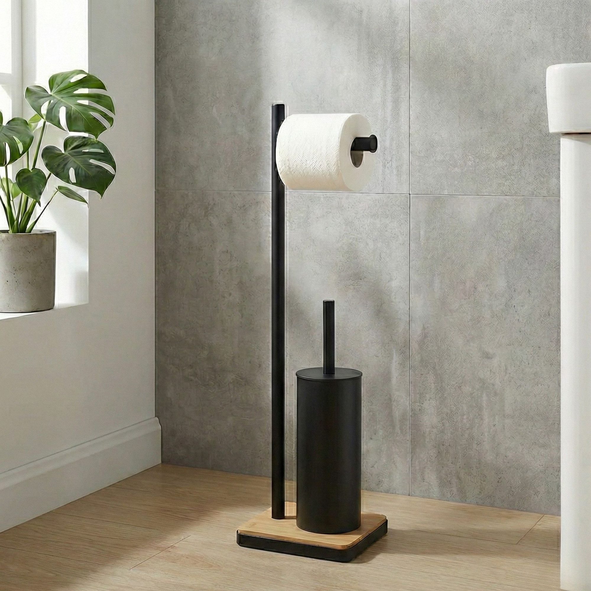 NUXIO WC-Garnitur WC-Garnitur mit Toilettenpapierhalter und Bambus-Bodenplatte IVLO