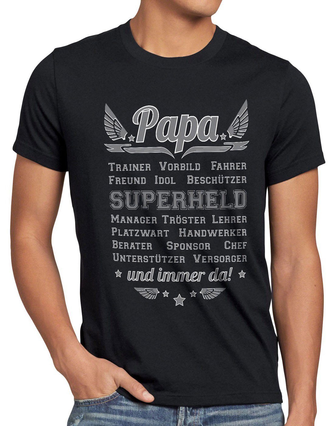 style3 Print-Shirt Herren T-Shirt Papa Vorbild Superheld und immer da! Vater Vatertag Spruch Fun schwarz | T-Shirts