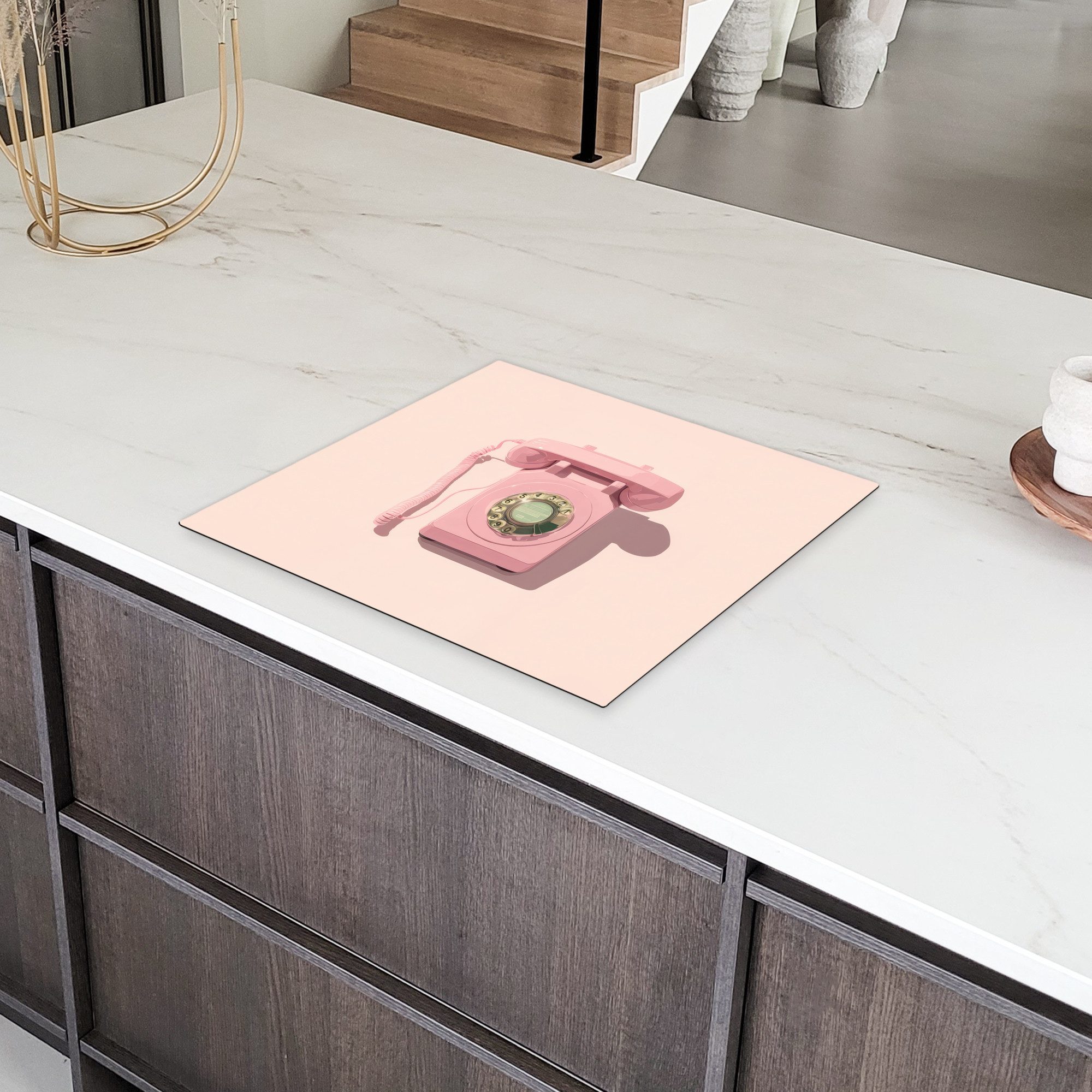 MuchoWow Herd-Abdeckplatte Drehbares Telefon - Retro - Rosa, Vinyl, (1 tlg), Abdeckplatte für Ceranfeld, Herd Inductionsmatte, 60x50 cm
