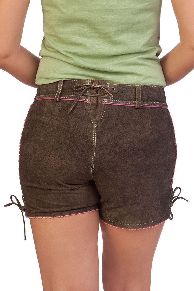 Krüger Madl Lederhose Trachtenlederhose Damen - RÖSLEIN - braun