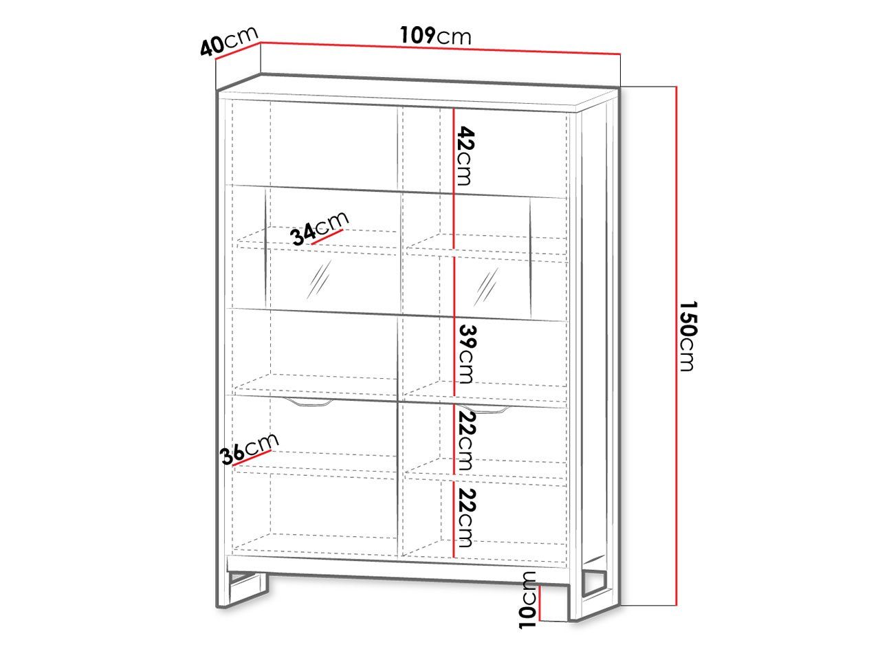 B cm Arden (mit Gehärtetes klein Glas, Vitrine Mirjan24 Drehtüren) 2 109x40x150