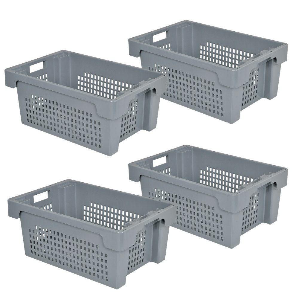 BRB-Lagertechnik Stapelbox 4x Drehstapelbehälter, LxBxH 600x400x250 mm, Abgerundete Gitter für schonenden Transport empfindlicher Güter
