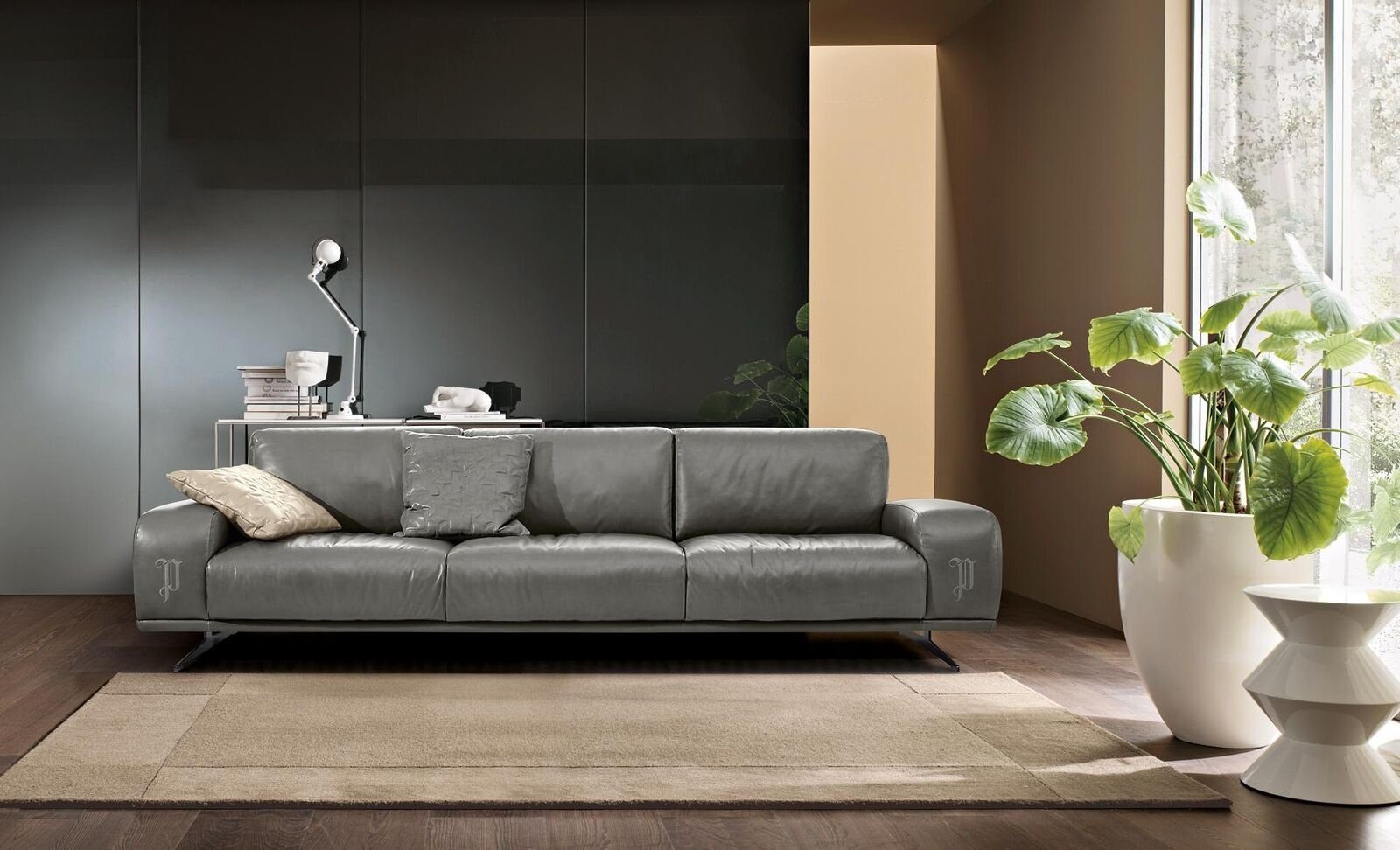 JVmoebel Sofa Sofa 3 Sitz Luxus Möbel Wohnzimmer Leder Couch Dreisitzer Grau Design