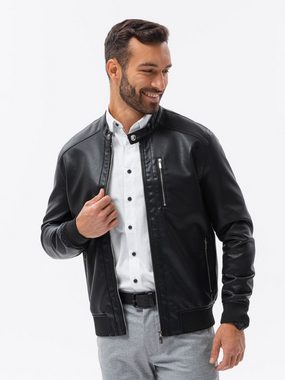 OMBRE Lederimitatjacke Herren-Kunstlederjacke mit geripptem Saum - schwarz V2 OM-JAFL-0109 M