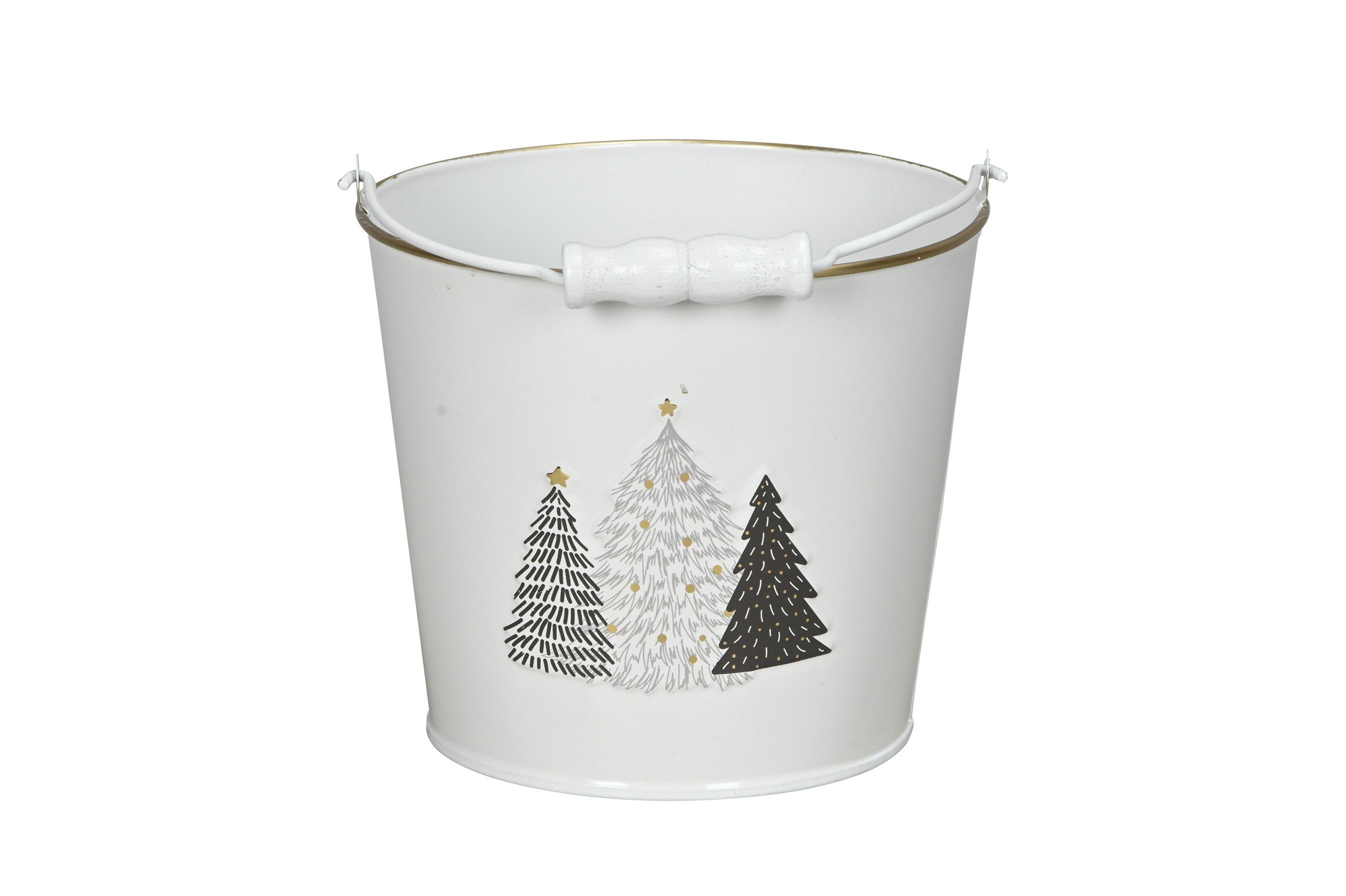 finehomegarden Blumentopf Metall Eimer mit Henkel Blumentopf Tanne Übertopf weiß-grün (1 St), Ø13+15+17cm H12+13+15cm Dekoratives Festliche Deko 3Größen wählbar