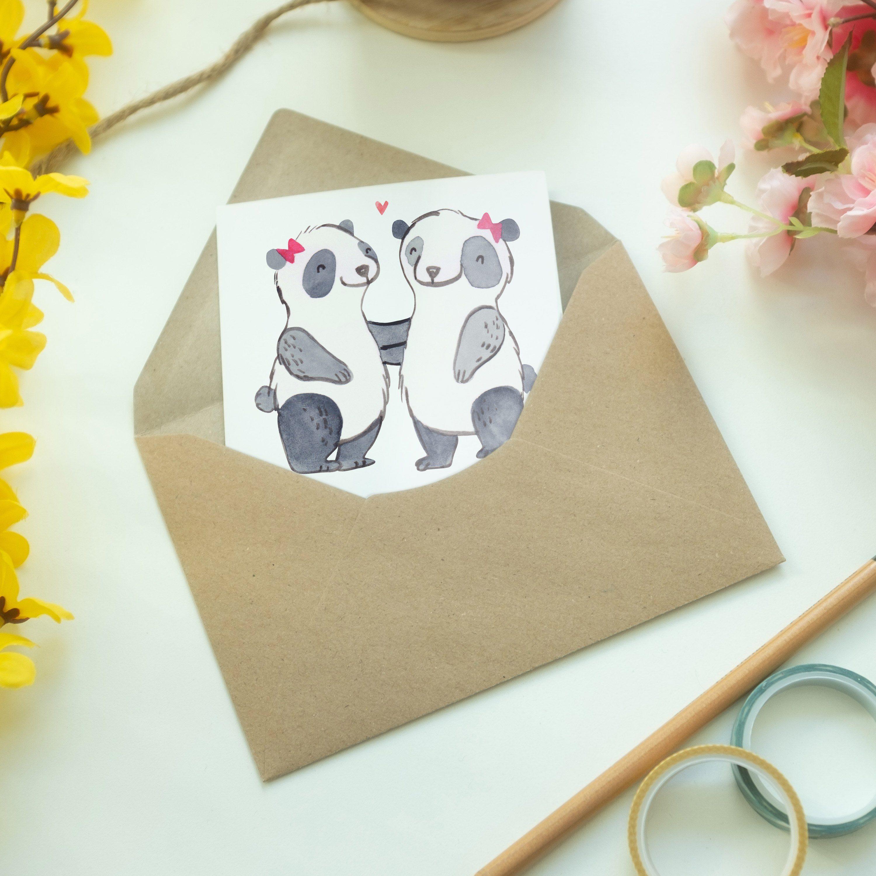 der Grußkarte - Mrs. Panda & Beste - Blutsschwester Weiß Geburtstagsges Geschenk, Mr. Panda Welt
