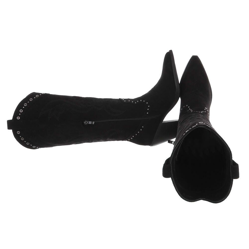 Ital-Design Damen Westernstiefel kniehoch mit Blockabsatz Westernstiefel (92078780) Blockabsatz Stiefel in Schwarz