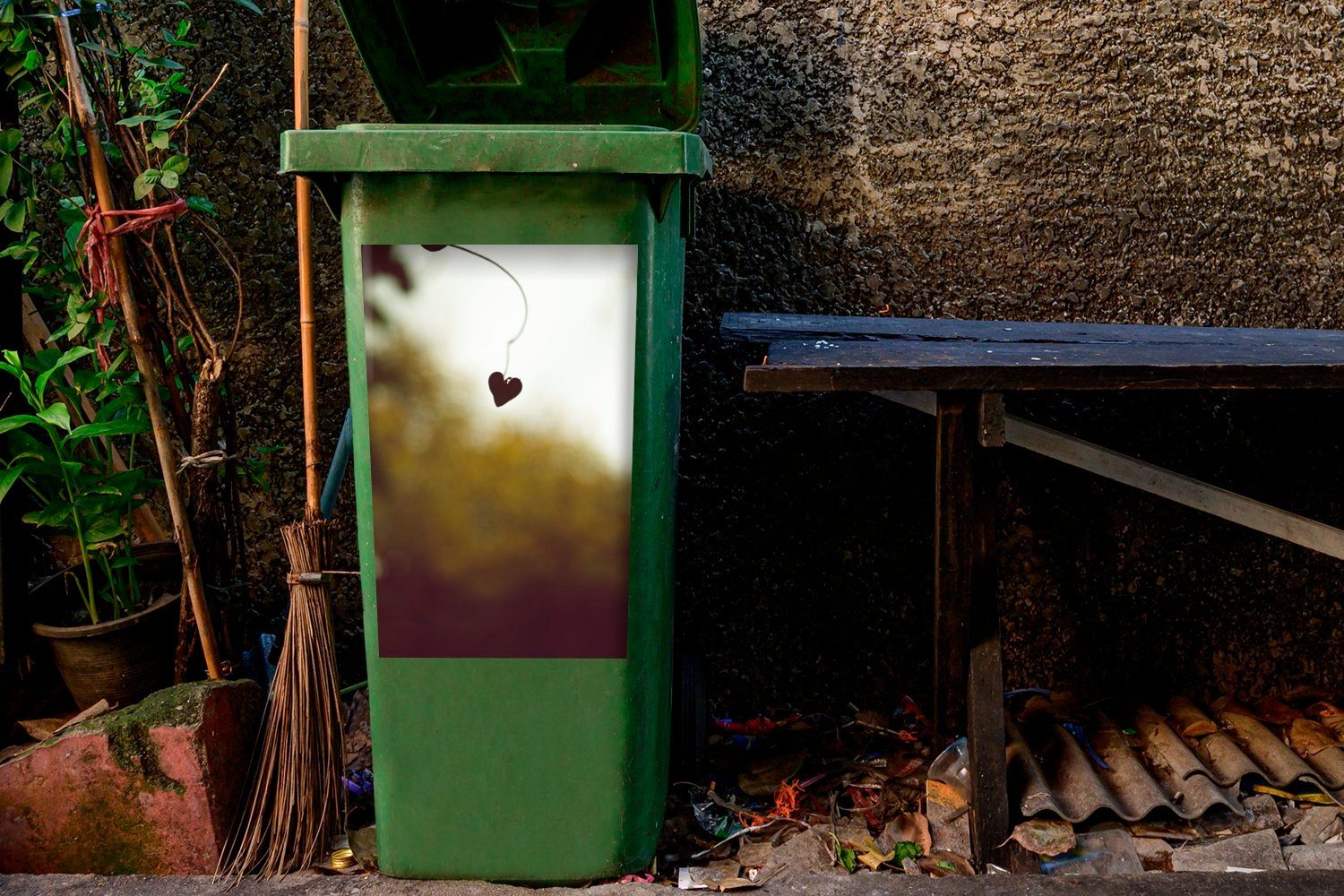 Sticker, Wandsticker Container, (1 Herz Mülltonne, MuchoWow St), Laub Herbst Mülleimer-aufkleber, Abfalbehälter - -