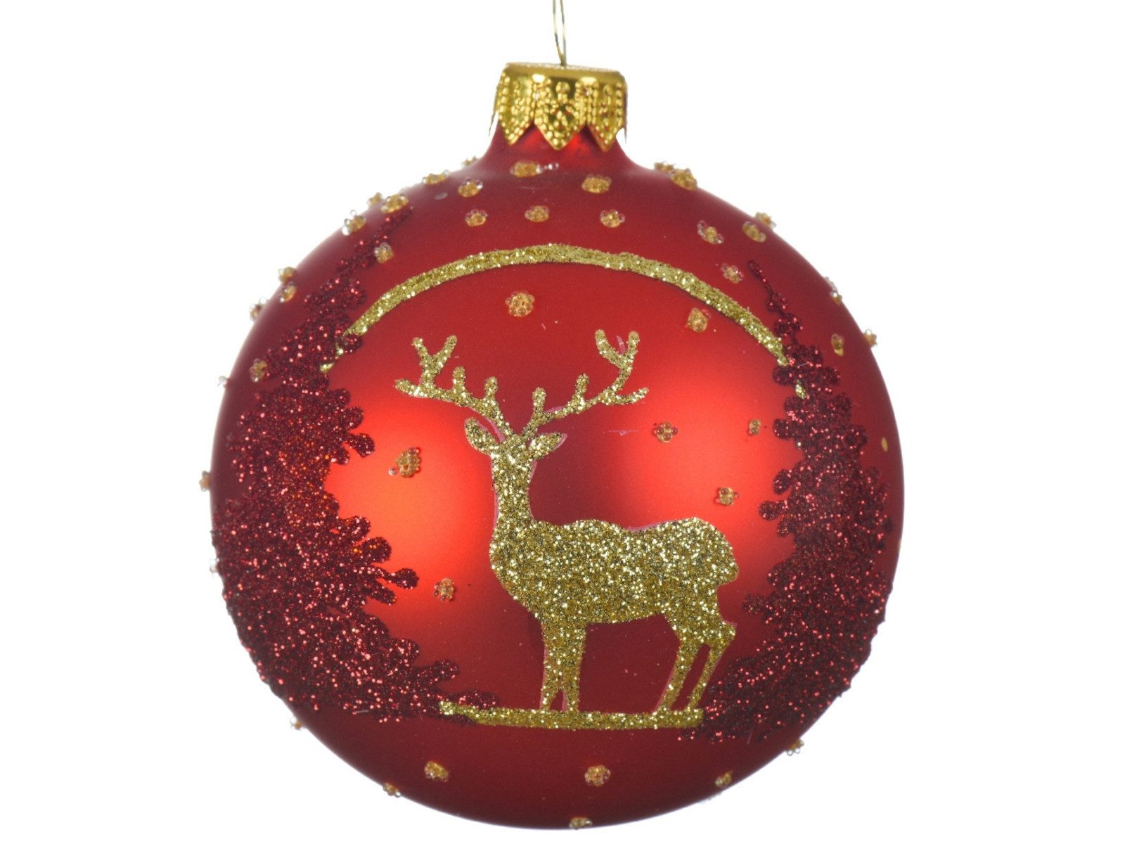 Decoris season decorations Weihnachtsbaumkugel Kugel Glas matt Hirsch weihnachtsrot 8 cm