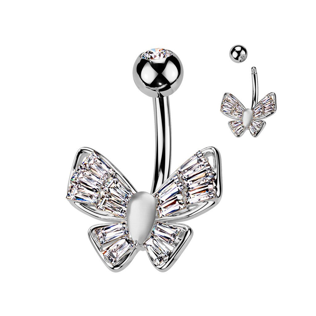Taffstyle Bauchnabelpiercing Bauchnabel Zirkonia Schmetterling und Katzenauge Stein Center Silber, piercing Bauchnabelpiercing Banane Bauchnabel Piercing Schmuck Stecke