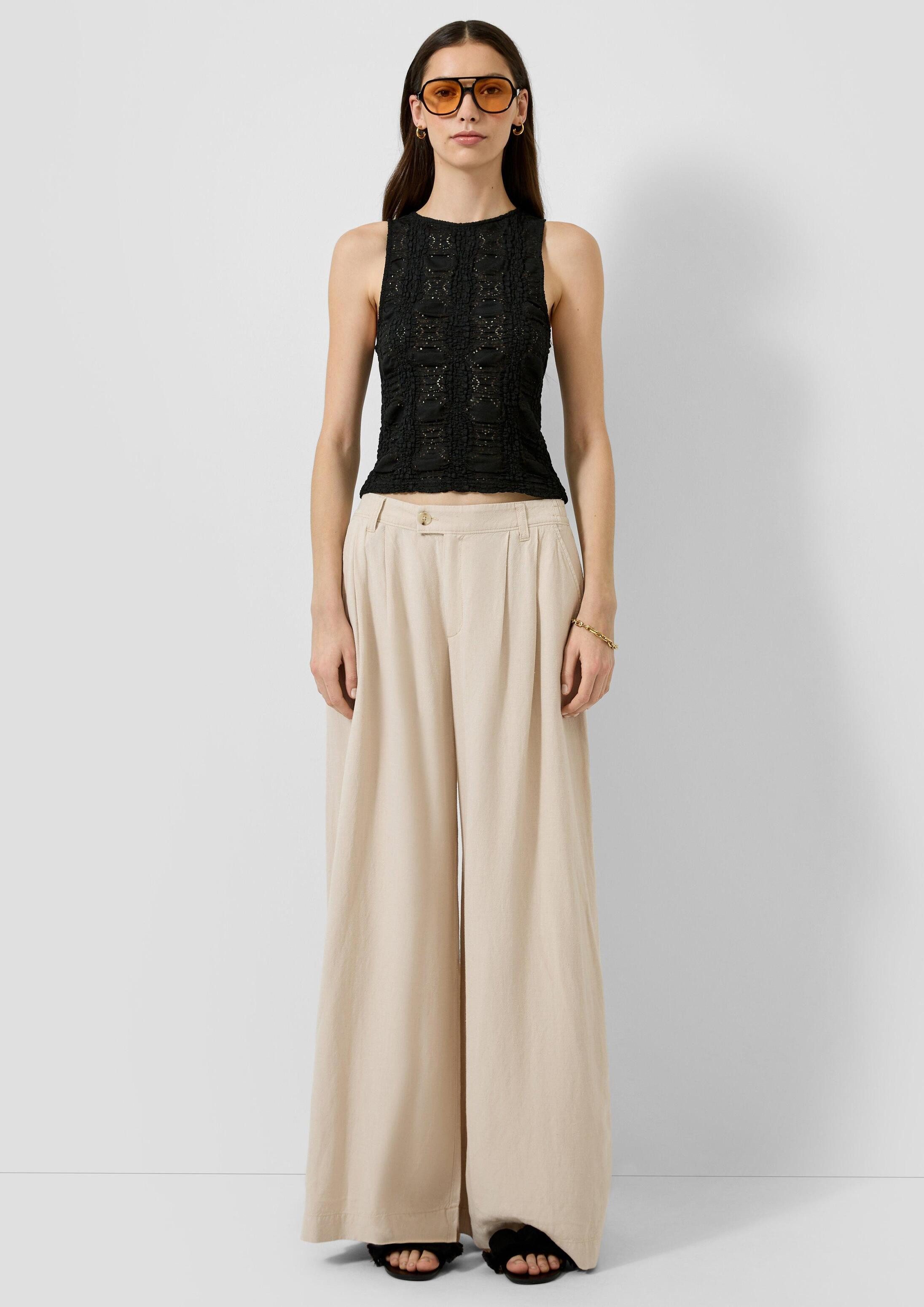 QS Chinos Hose Leinemix-Hose mit Bundfalten
