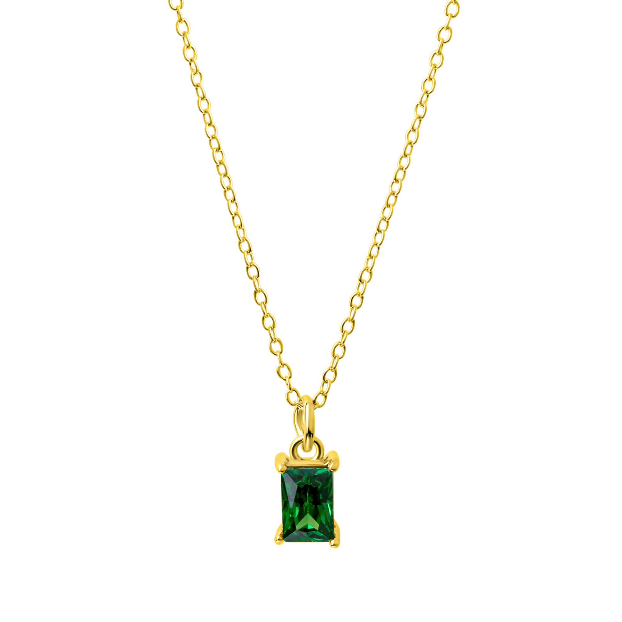 Kette mit Anhänger 925/- Sterling Silber vergoldet Zirkonia grün