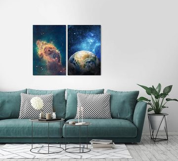 Sinus Art Leinwandbild 2 Bilder je 60x90cm Nebula Erde Planet Weltall Universum Sterne Galaxie