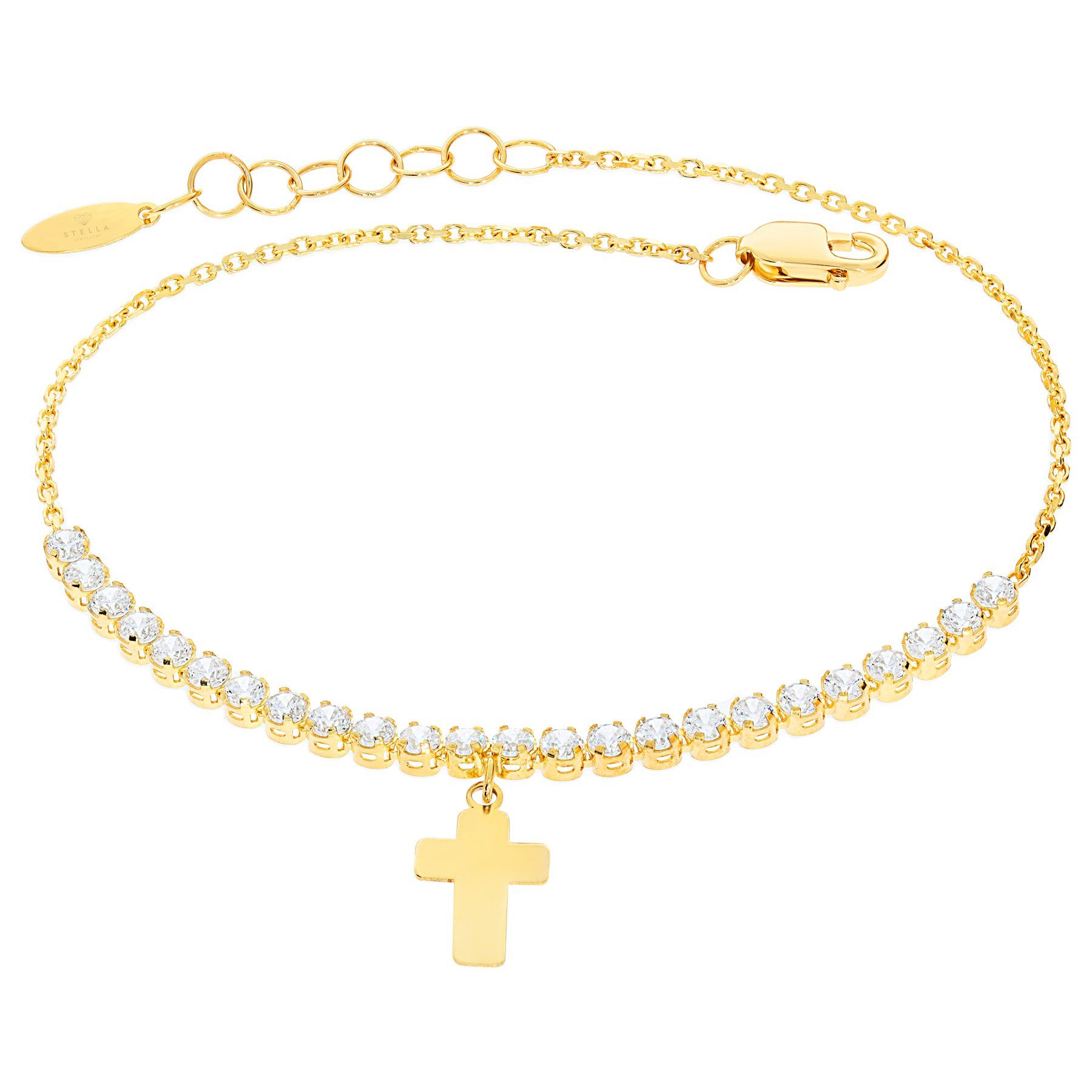 Stella-Jewellery Goldarmband Damen Armband 585 Gelbgold Zirkonia Kreuz  Anhänger (inkl. Etui, 1-tlg), Armkette, Goldarmband