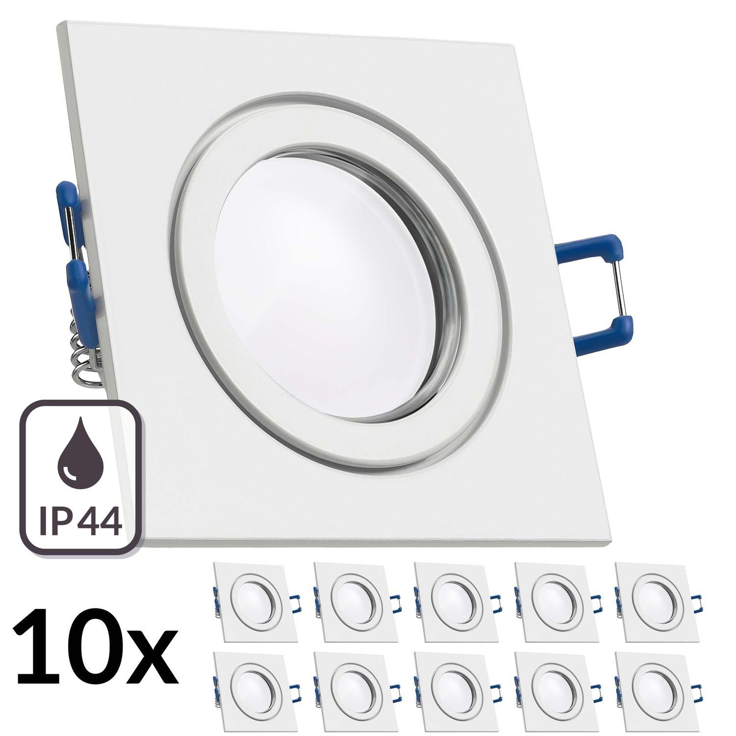 LEDANDO LED Einbaustrahler 10er IP44 LED Einbaustrahler Set extra flach in weiß mit 5W Leuchtmitt
