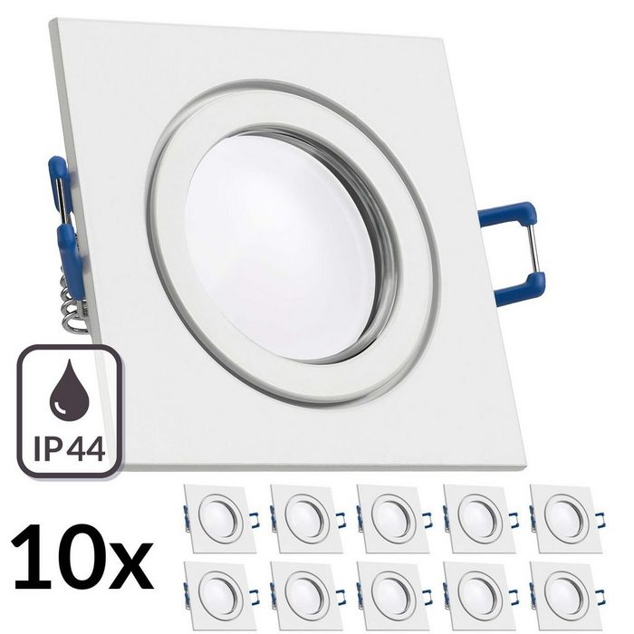 LEDANDO LED Einbaustrahler 10er IP44 LED Einbaustrahler Set extra flach in weiß mit 5W Leuchtmittel von LEDANDO - 3000K warmweiß - 120° Abstrahlwinkel - 35W Ersatz - eckig - Badezimmer