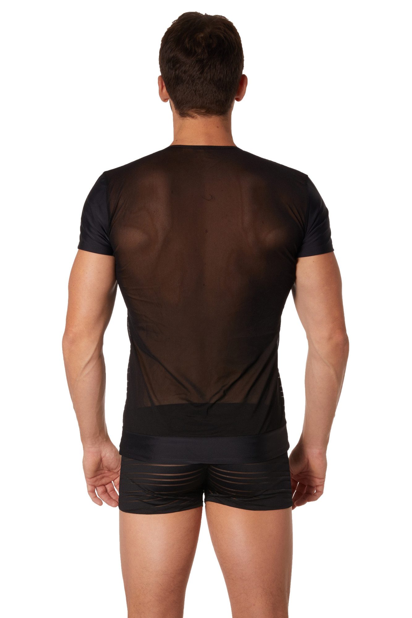 LOOK ME T-Shirt Schwarzes Herren T-Shirt Dessous Shirt aus dehnbarem Tüll transparent