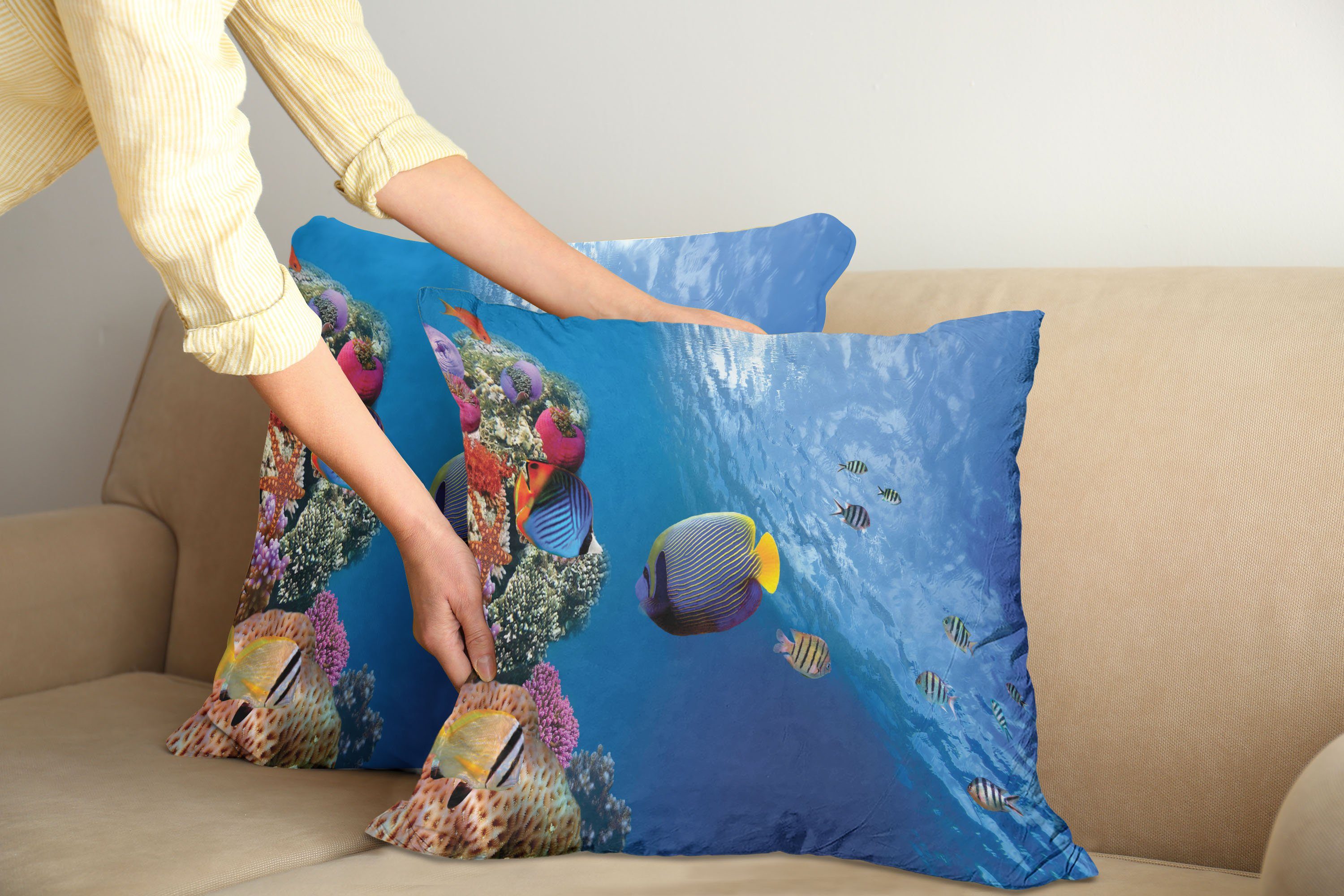 Doppelseitiger Meer ocean (2 Fisch Kissenbezüge Accent Abakuhaus Unterwasser Digitaldruck, Life Stück), Modern