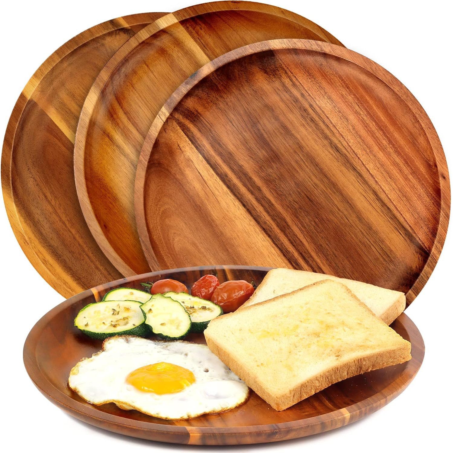 Quality Elegance Teller Akazienholz Teller Set 4 teilig Ø 30 cm Premium Holzteller Groß, (4 St)