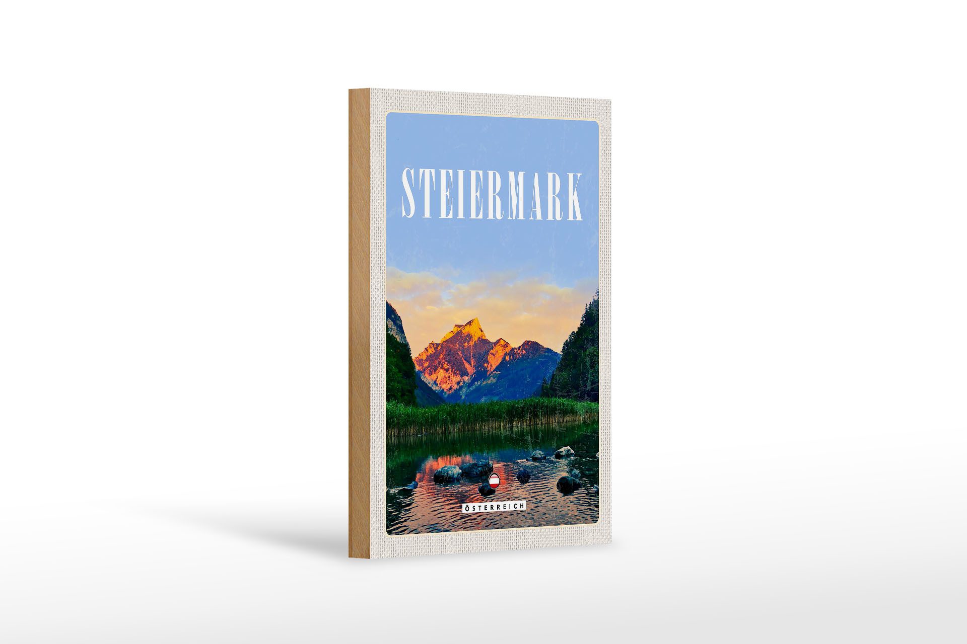 Holzbild Reise 12x18 cm Steiermark Österreich Urlaub See Natur