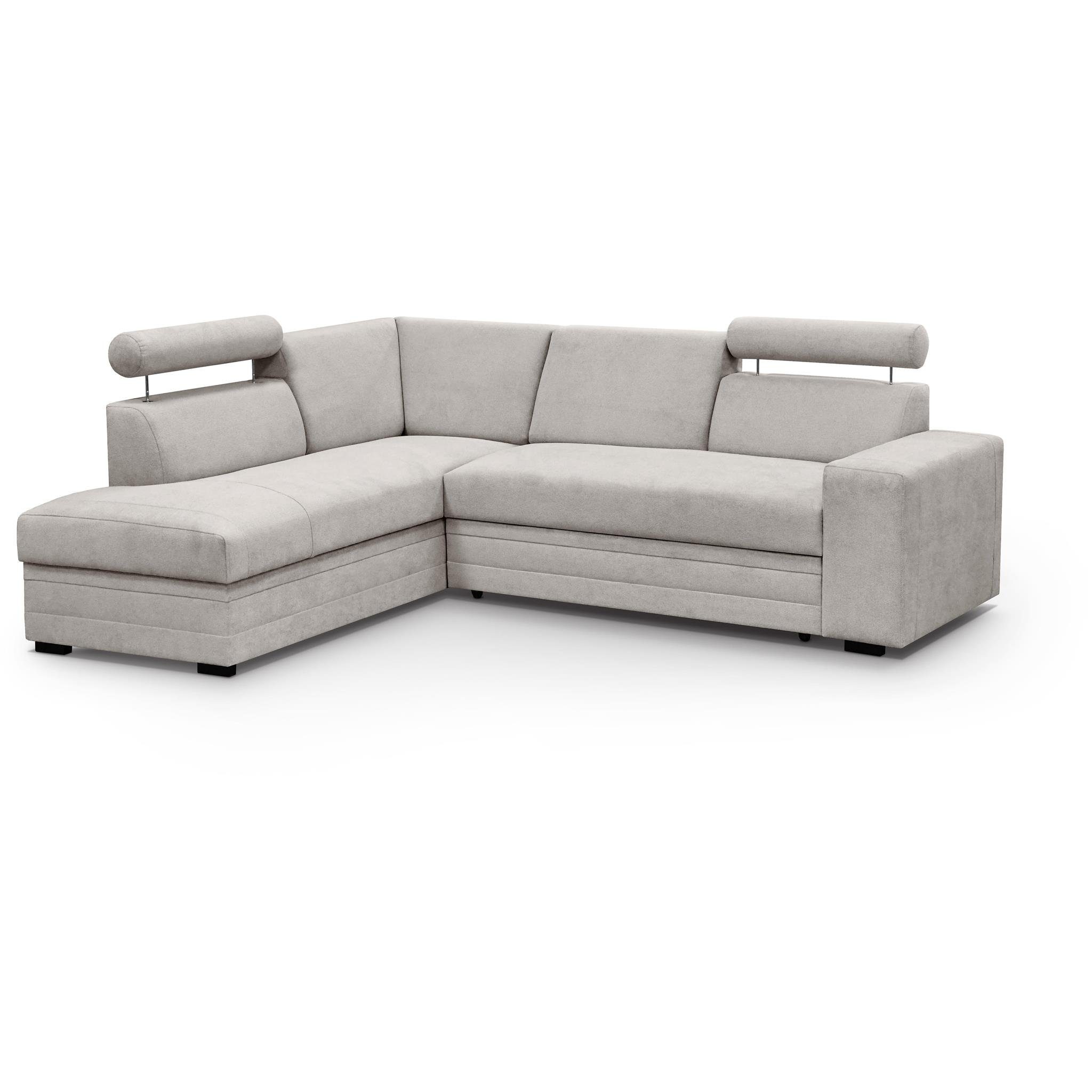 Beautysofa Ecksofa Roma, 250 04) breite Polsterecke, Kopfstützen Bettkasten, verstellbare Schlaffunktion, L-Form Beige cm (vardo