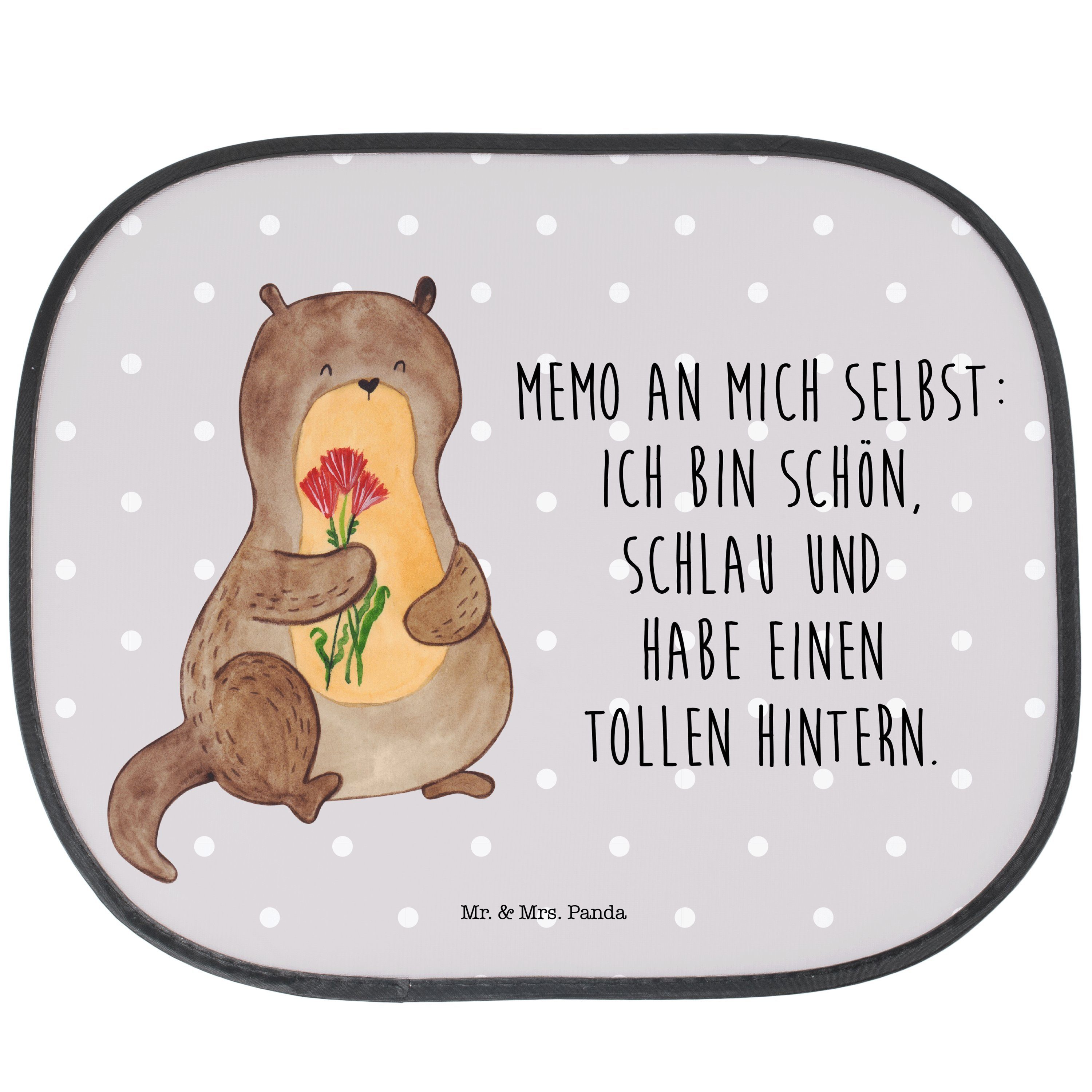 Sonnenschutz Otter Blumenstrauß - Grau Pastell - Geschenk, Sonnenschutzfolie, Fisc, Mr. & Mrs. Panda, Seidenmatt