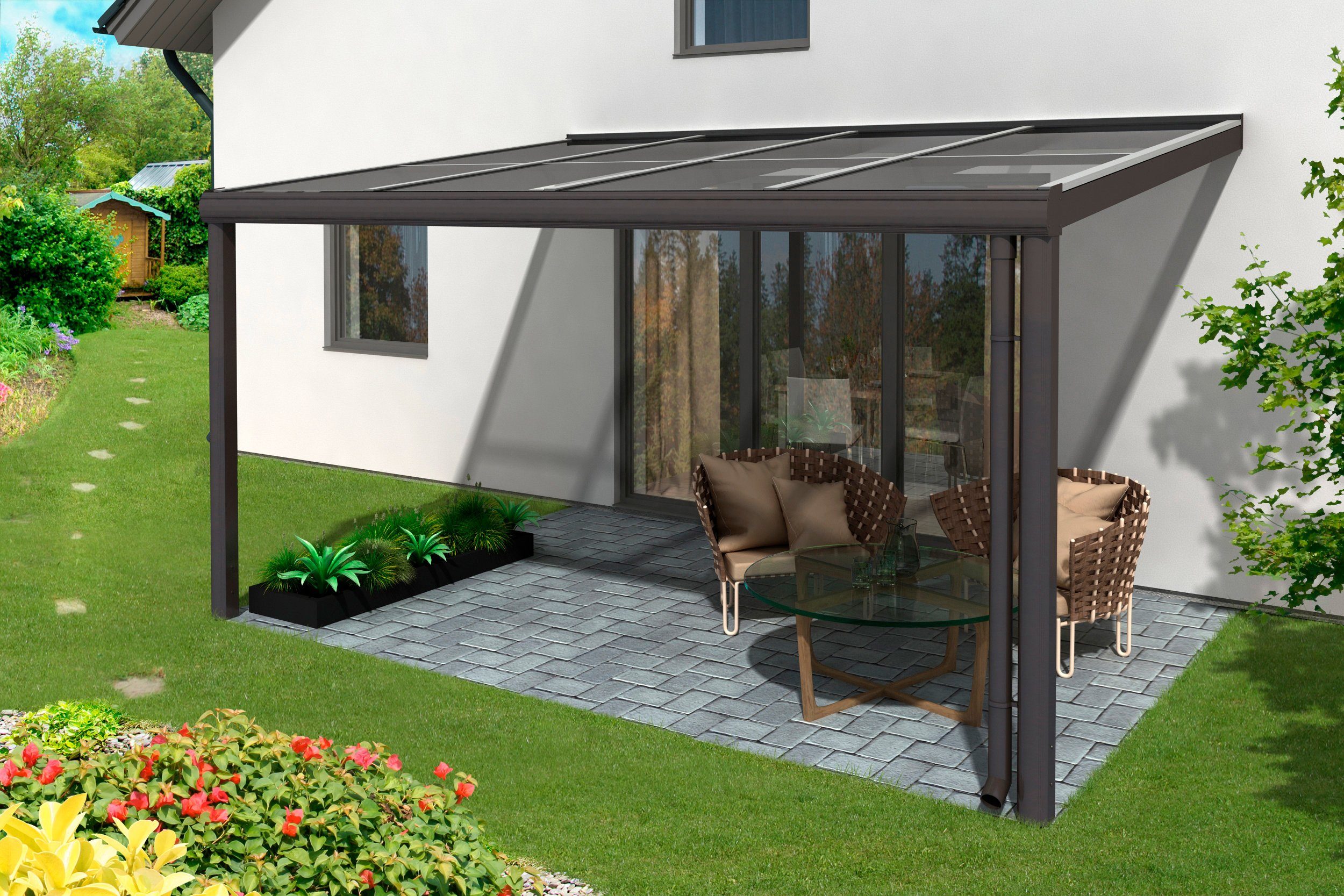 Skanholz Terrassendach Modena, BxT: 434x257 cm, 434 cm Breite, verschiedene Tiefe