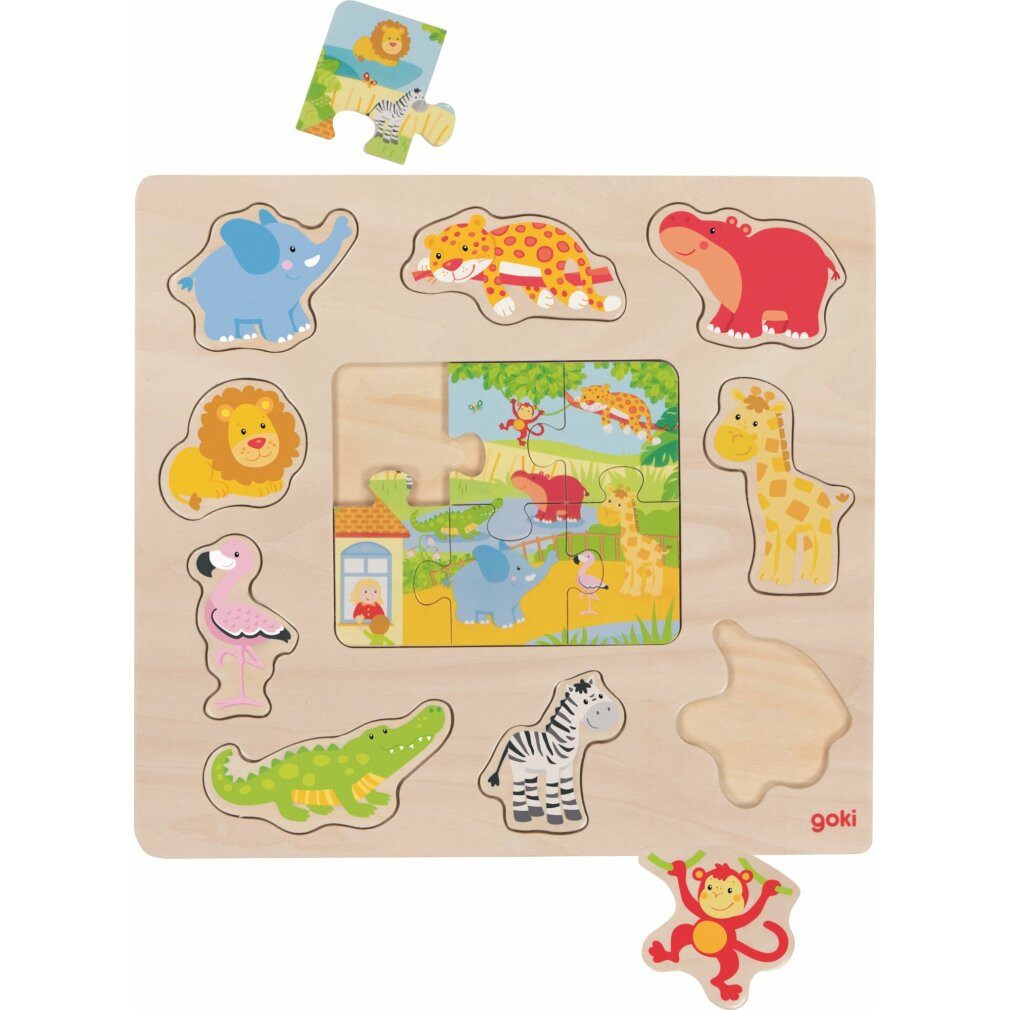 goki Puzzle Holzpuzzle + Puzzle Tiere aus dem Zoo, Puzzleteile