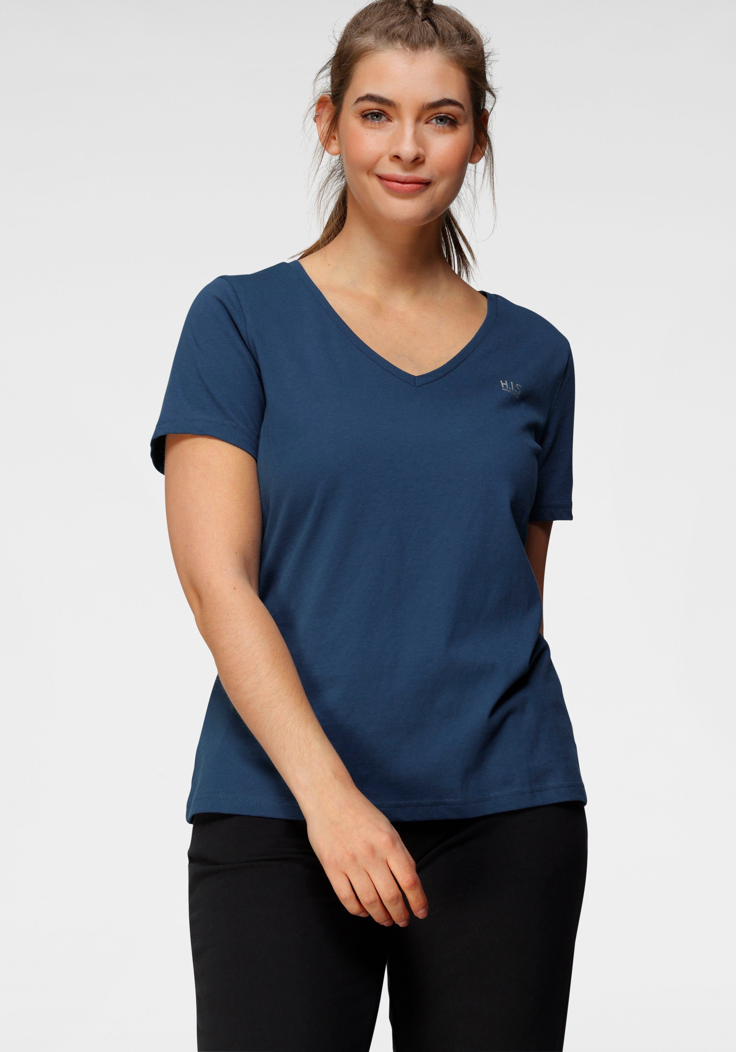 H.I.S T-Shirt Essential-Basics (3er-Pack) figurumspielender Schnitt, aus Baumwolle