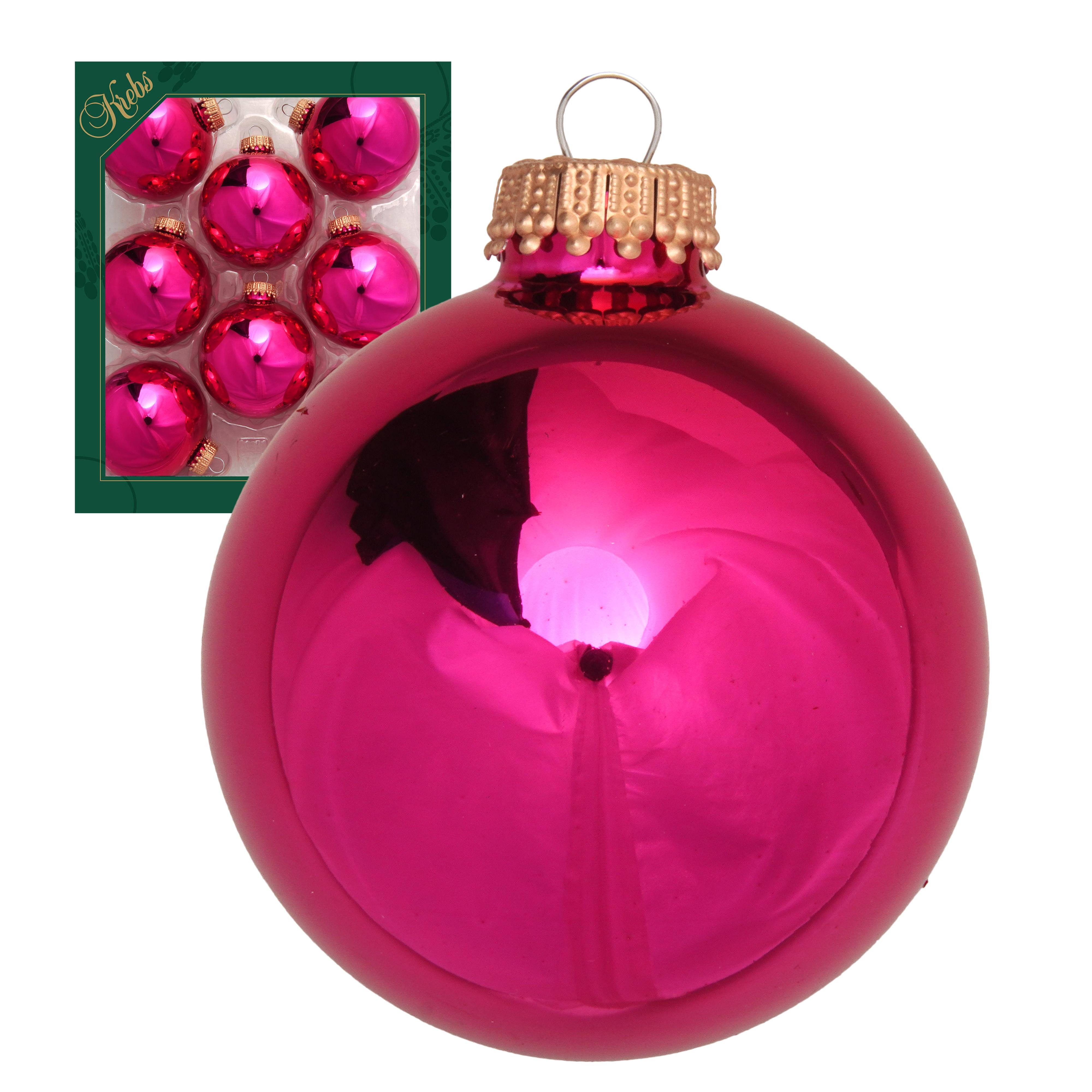 Krebs Glas Lauscha Weihnachtsbaumkugel Christbaumkugeln - 8er Set - Magenta - ca. 7cm - aus hochwertigem Glas, für klassische, luxuriöse oder elegante Weihnachtsdekorationen