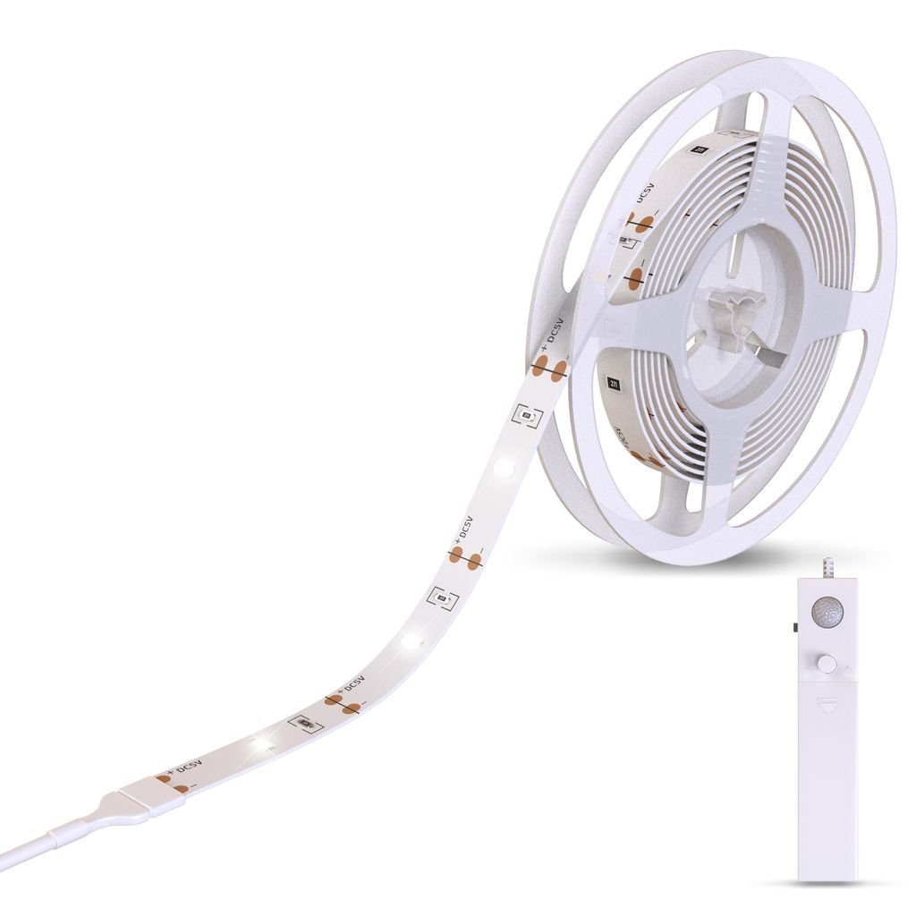 Band Selbstklebend LED - LED Schrankleuchte Weiß integriert, 1m Lichtleiste Batterie Neutralweiß, Lichterkette fest B.K.Licht Silikonbeschichtung Bewegungsmelder BKL1185, LED