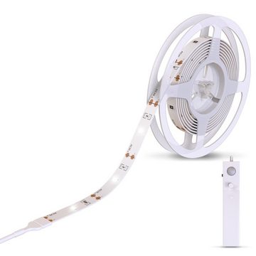 B.K.Licht Schrankleuchte LED Band Bewegungsmelder 1m Lichterkette Weiß - BKL1185, LED fest integriert, Neutralweiß, Silikonbeschichtung Batterie LED Lichtleiste Selbstklebend