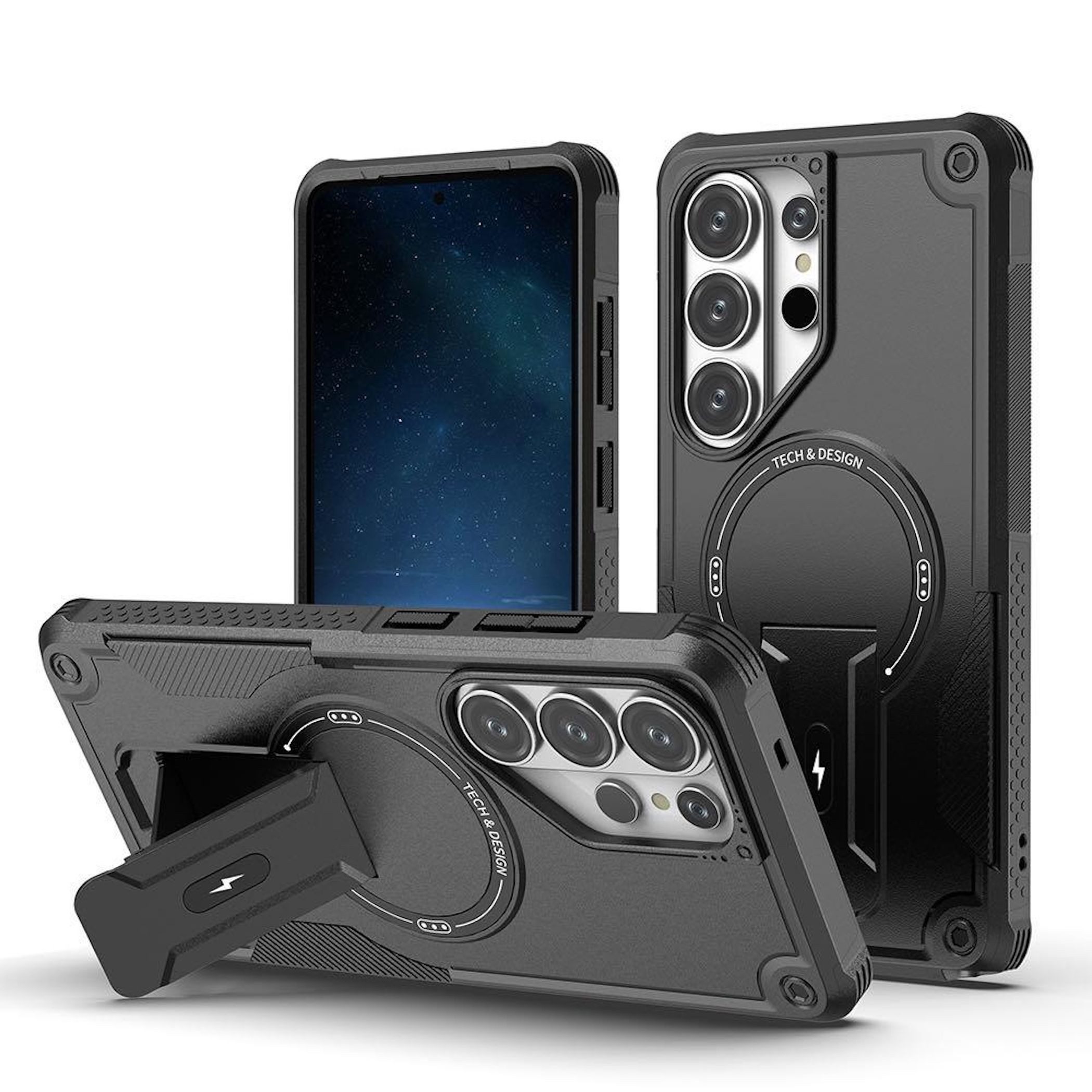 Wigento Handyhülle MagSafe Armor für Samsung Galaxy S26 Ultra mit Halterung Schwarz 6,9 Zoll, MagSafe, Ringhalter, Standfunktion