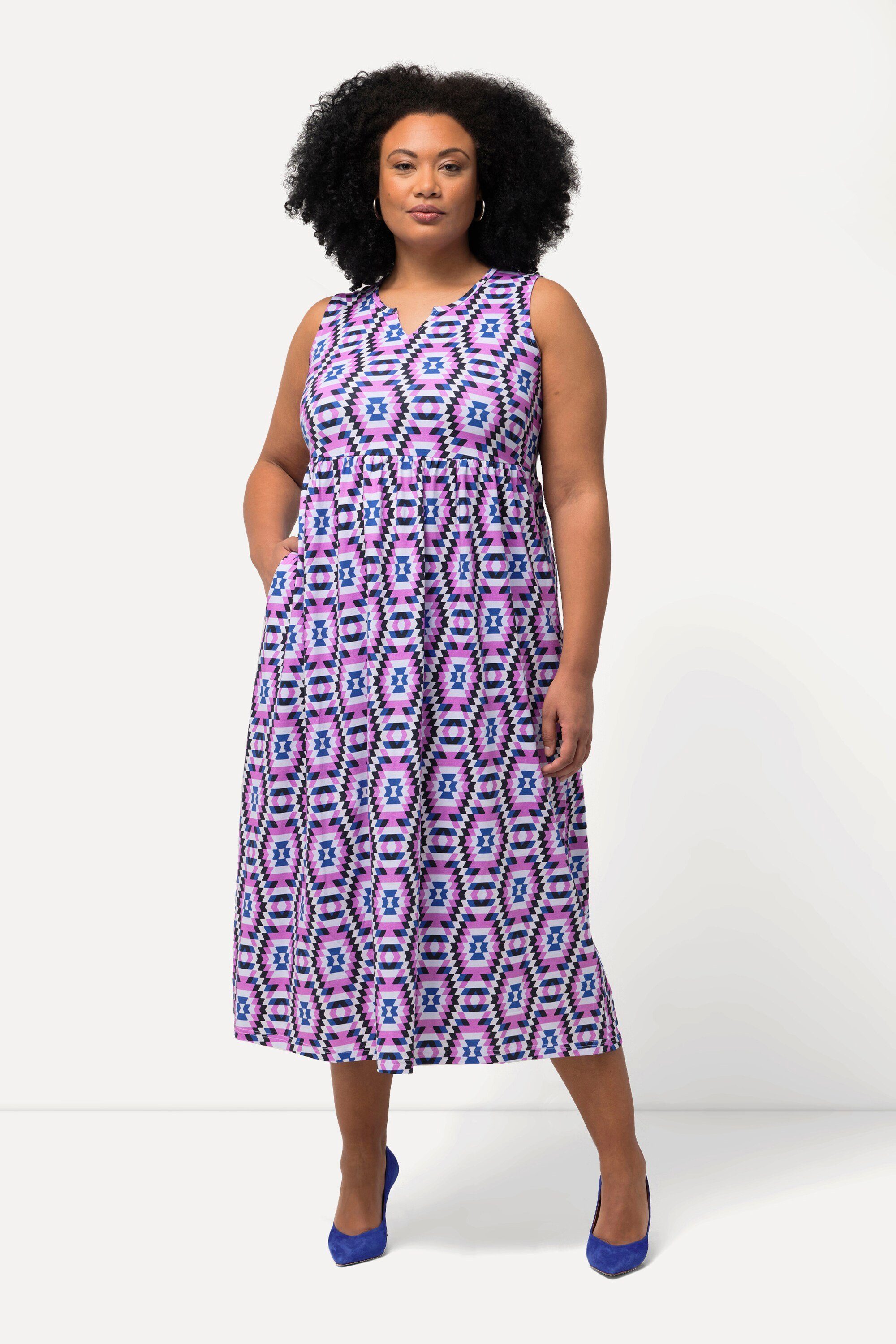 Maxikleid Jerseykleid A-Linie Tunika-Ausschnitt ärmellos