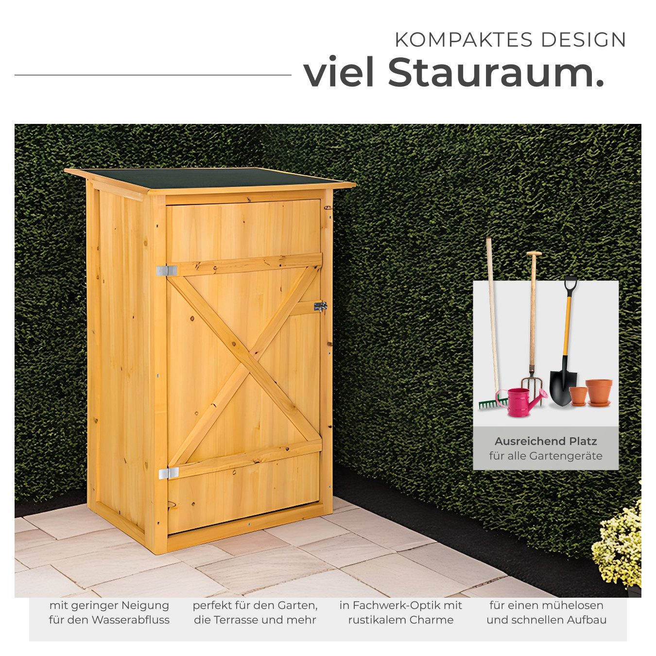 tectake Geräteschrank Gartenschrank mit Flachdach (Bausatz, 1-St., inkl. Schlüssel) aus imprägniertem Nadelholz