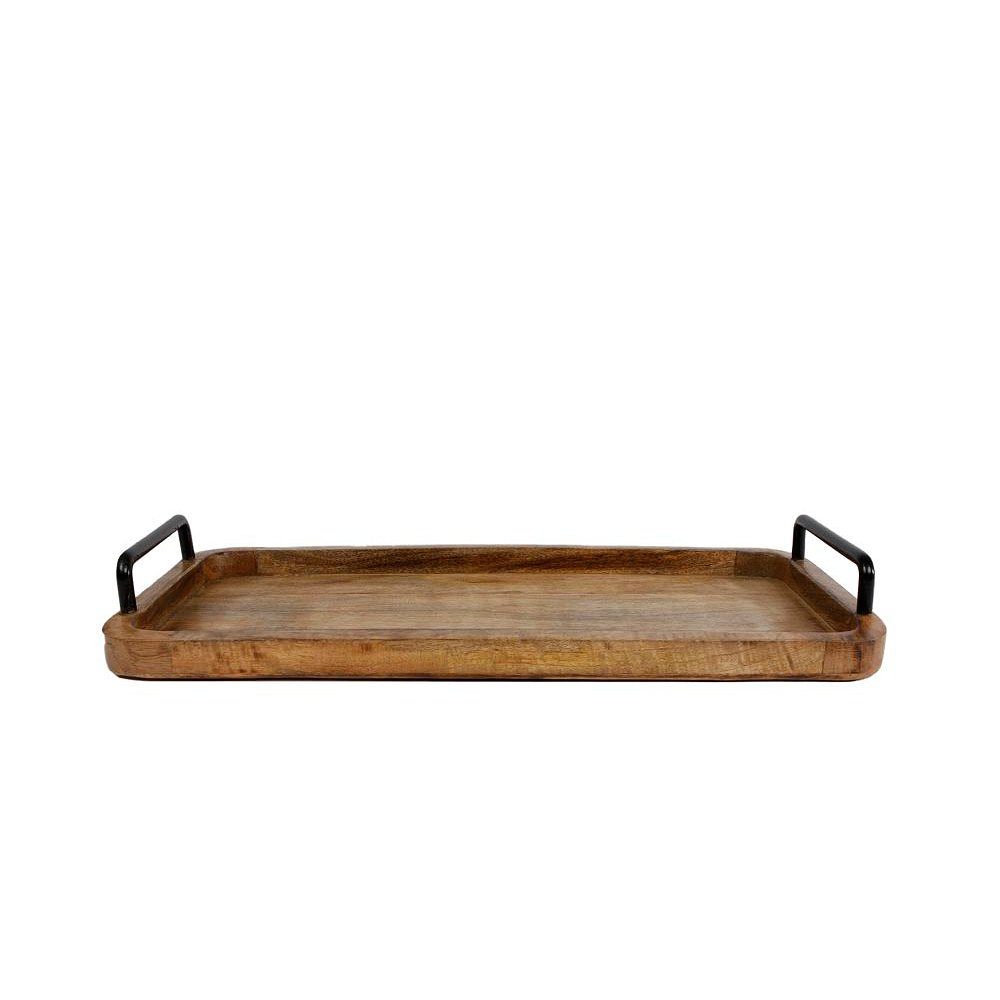 BigDean Tablett Serviertablett aus Mangoholz 50x25x3cm Holztablett mit Metall-Griffen, Mangoholz