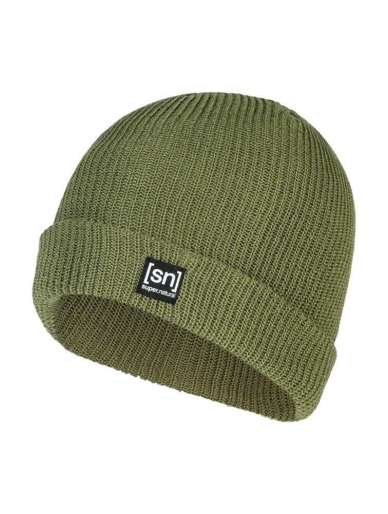 SUPER.NATURAL Beanie Wintermütze Merino Basic (Merinowolle, idealer Wärmeschutz) grün