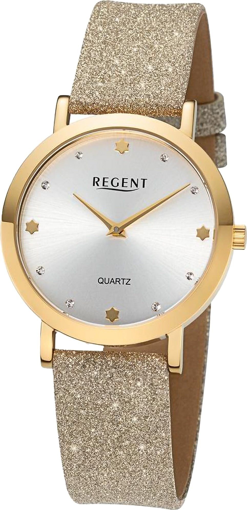 Regent Quarzuhr Regent Damen Armbanduhr Analog, Damen Armbanduhr rund, extra groß (ca. 32,5mm), Lederarmband