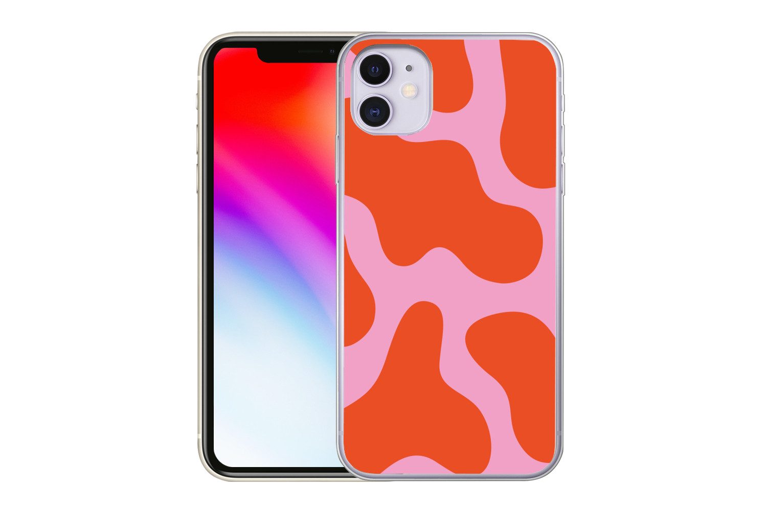 MuchoWow Handyhülle für Apple iPhone 11 Flecken - Rot - Rosa - Muster - Minimalistisch, Smartphone-Bumper, Print, Handy Schutzhülle Dünn