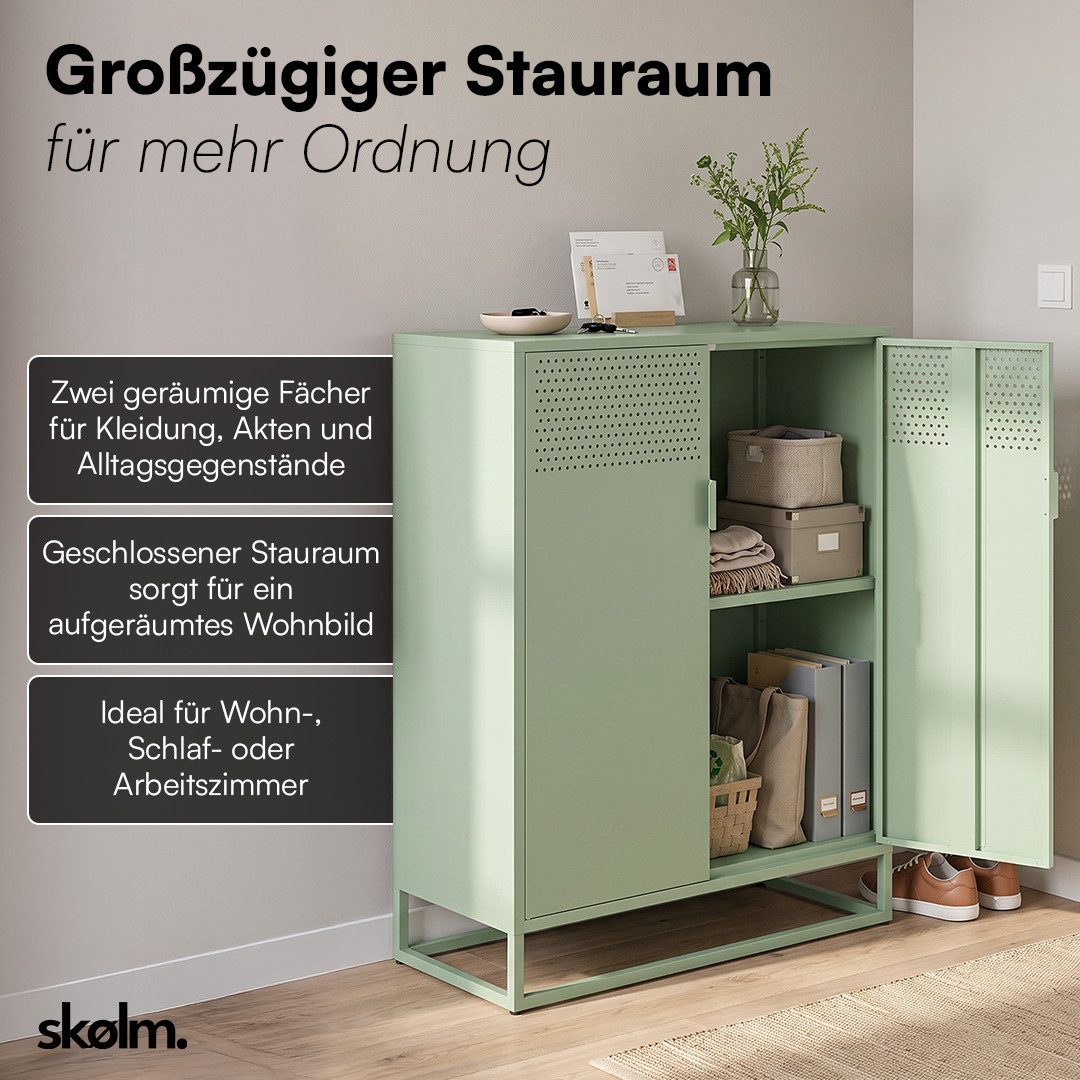 skølm Kommode Izar aus Metall (Mintgrün), Highboard mit Doppeltür & höhenverstellbare Einlegeböden – Bild 2 von 5