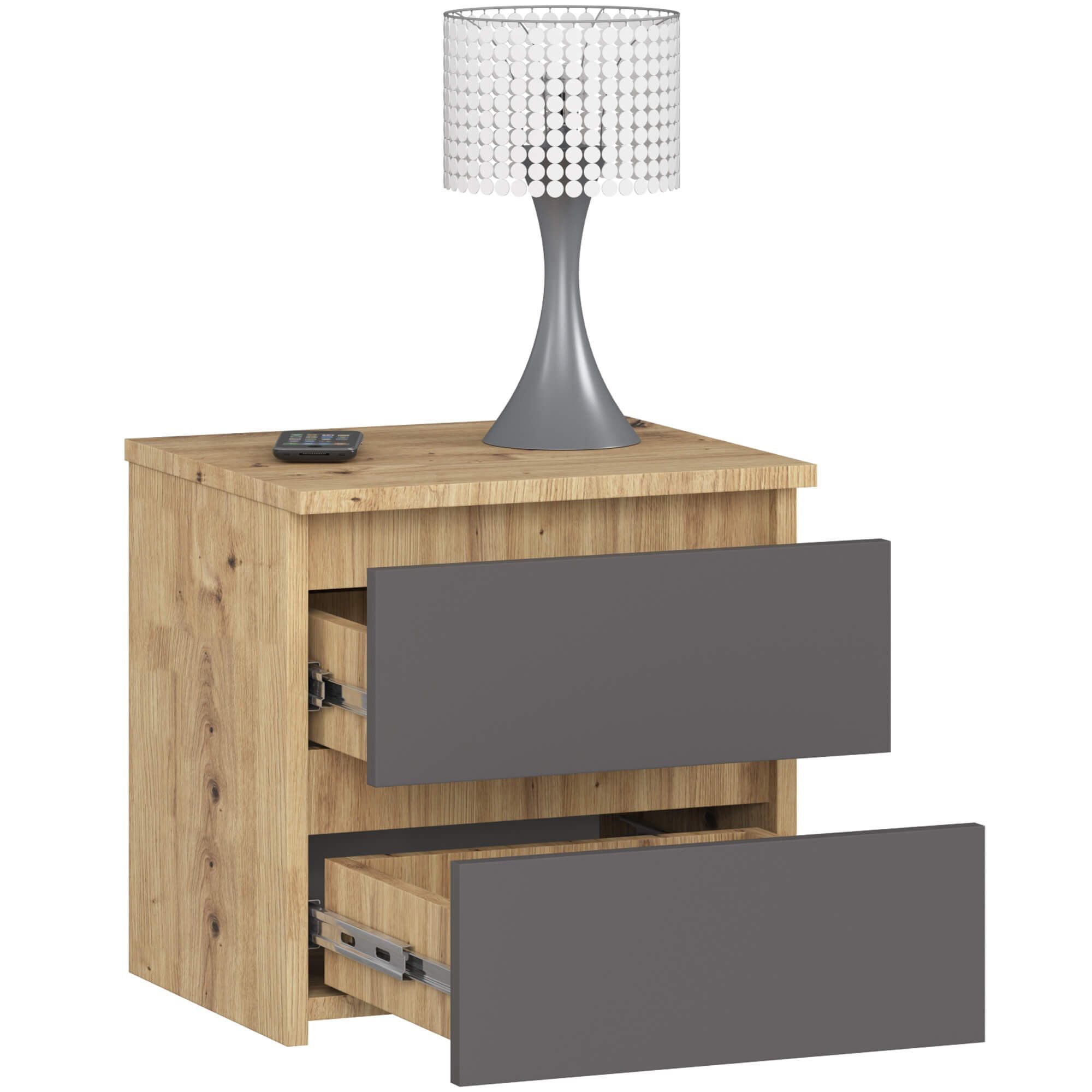 Raumhirsch Furniture Nachttisch praktisch & stilvoll - Nachtschrank - Nachtkommode, Maße: 40x40x35 cm, 2 Schubladen, Soft-Close